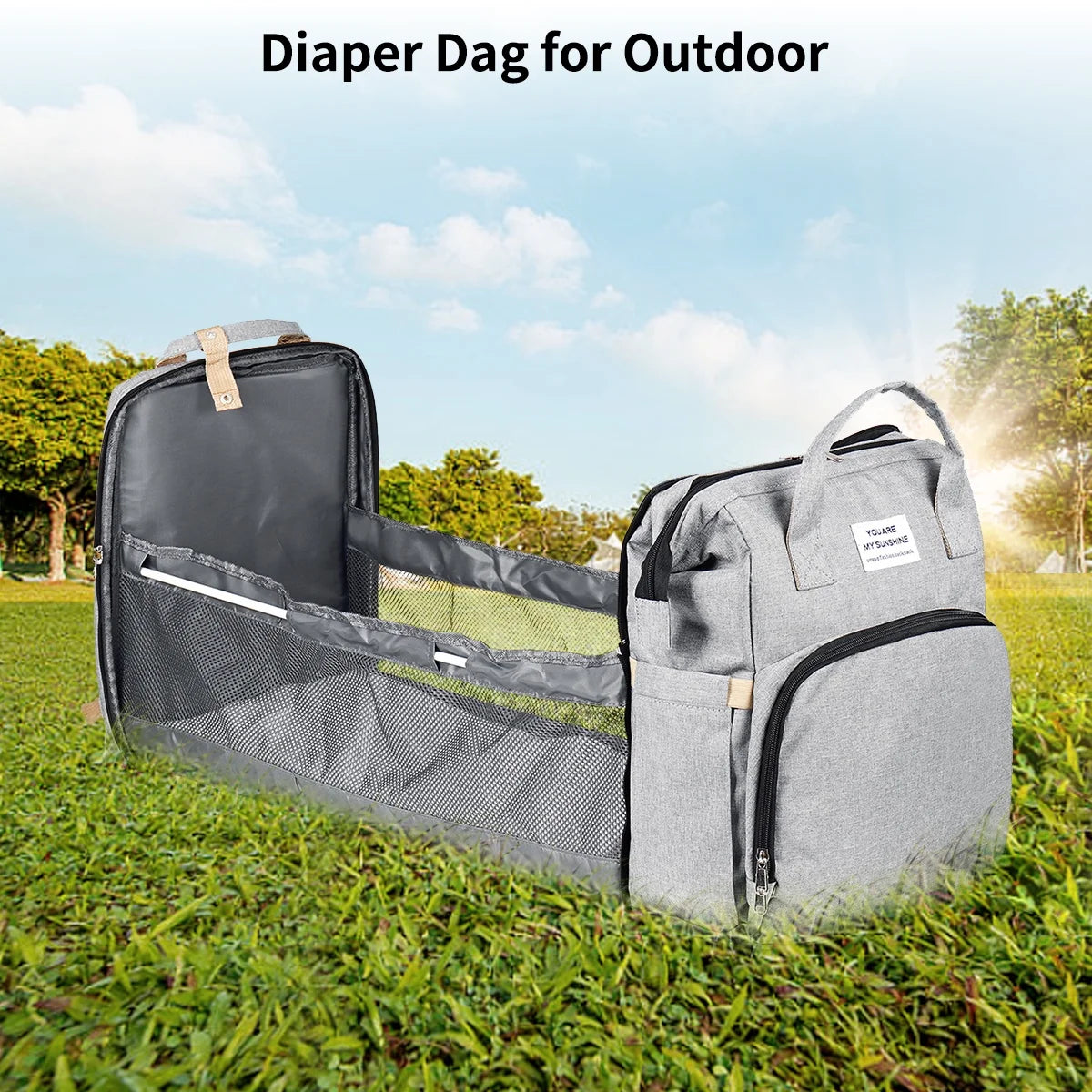 Diaper Bag Backpack, Multifunction 3 in 1 Waterproof Travel Back Pack, Baby Changing Bags with Changing Pad, Stroller Straps, Unisex, Grey