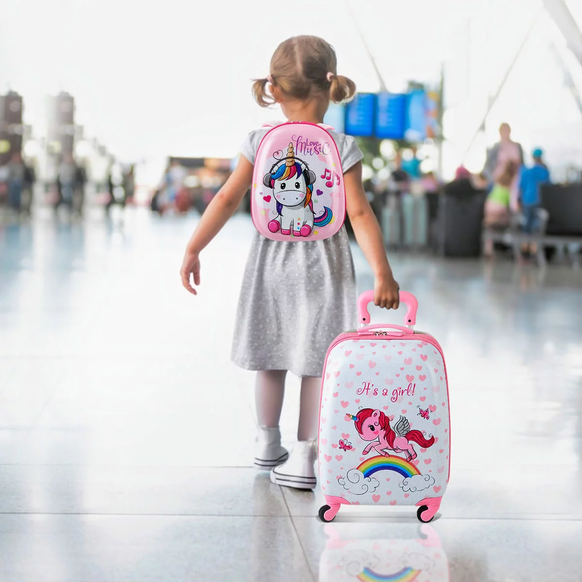 2PC Kids Luggage Set 12'' Backpack & 16'' Rolling Suitcase for School Travel ABS