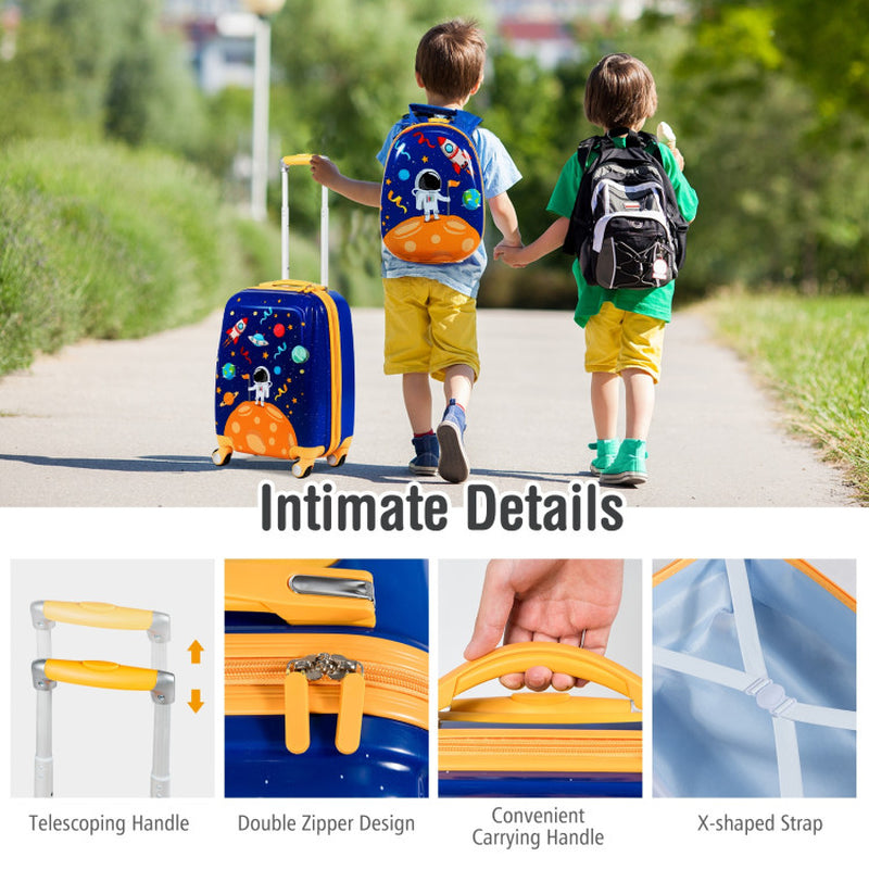 2 Pieces 12 Inch 18 Inch Kids Luggage Set with Backpack and Suitcase for Travel