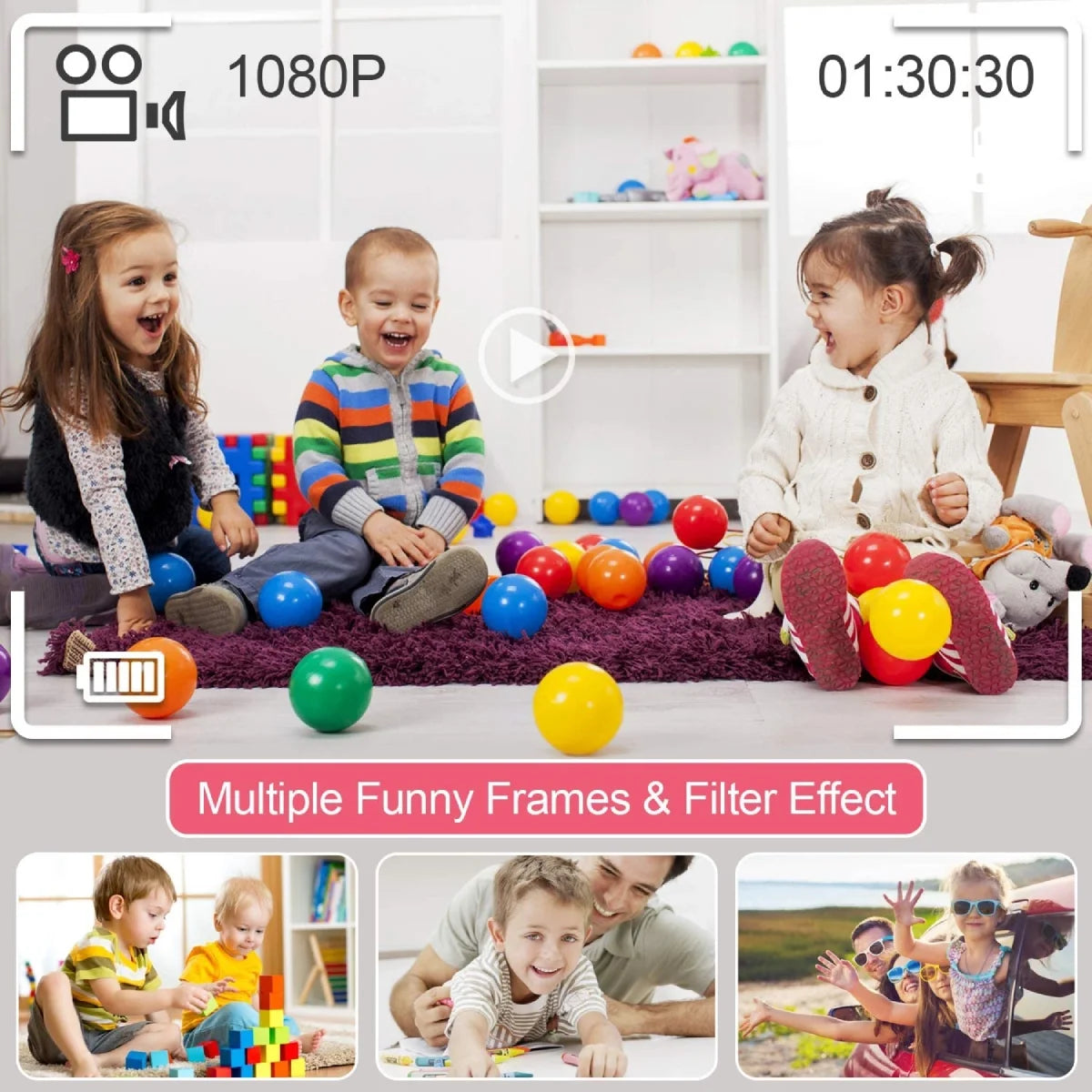 Kids Camera, Kids Dual Lens Digital Camera, Portable Selfie Video Cameras Toy for Toddlers Christmas Birthday Gifts, 1080P HD Video Recorder Player for Girls Boys Age 3-12 with 32GB SD Card