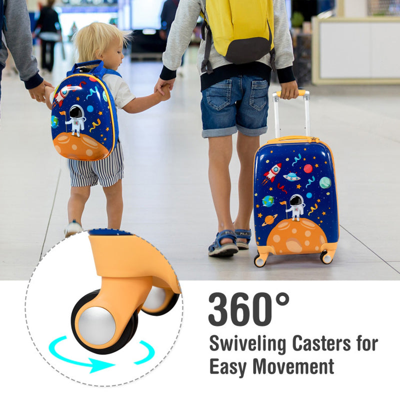 2 Pieces 12 Inch 18 Inch Kids Luggage Set with Backpack and Suitcase for Travel