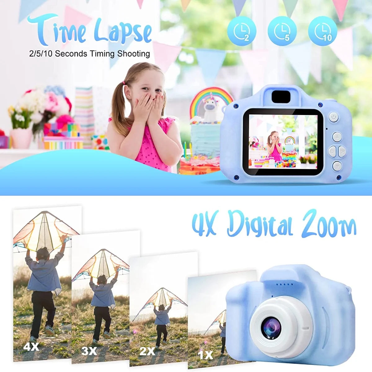 Kids Camera, Kids Dual Lens Digital Camera, Portable Selfie Video Cameras Toy for Toddlers Christmas Birthday Gifts, 1080P HD Video Recorder Player for Girls Boys Age 3-12 with 32GB SD Card