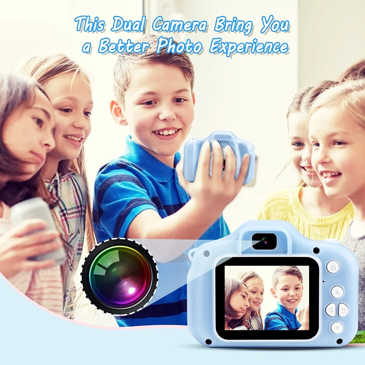 Kids Camera, Kids Dual Lens Digital Camera, Portable Selfie Video Cameras Toy for Toddlers Christmas Birthday Gifts, 1080P HD Video Recorder Player for Girls Boys Age 3-12 with 32GB SD Card