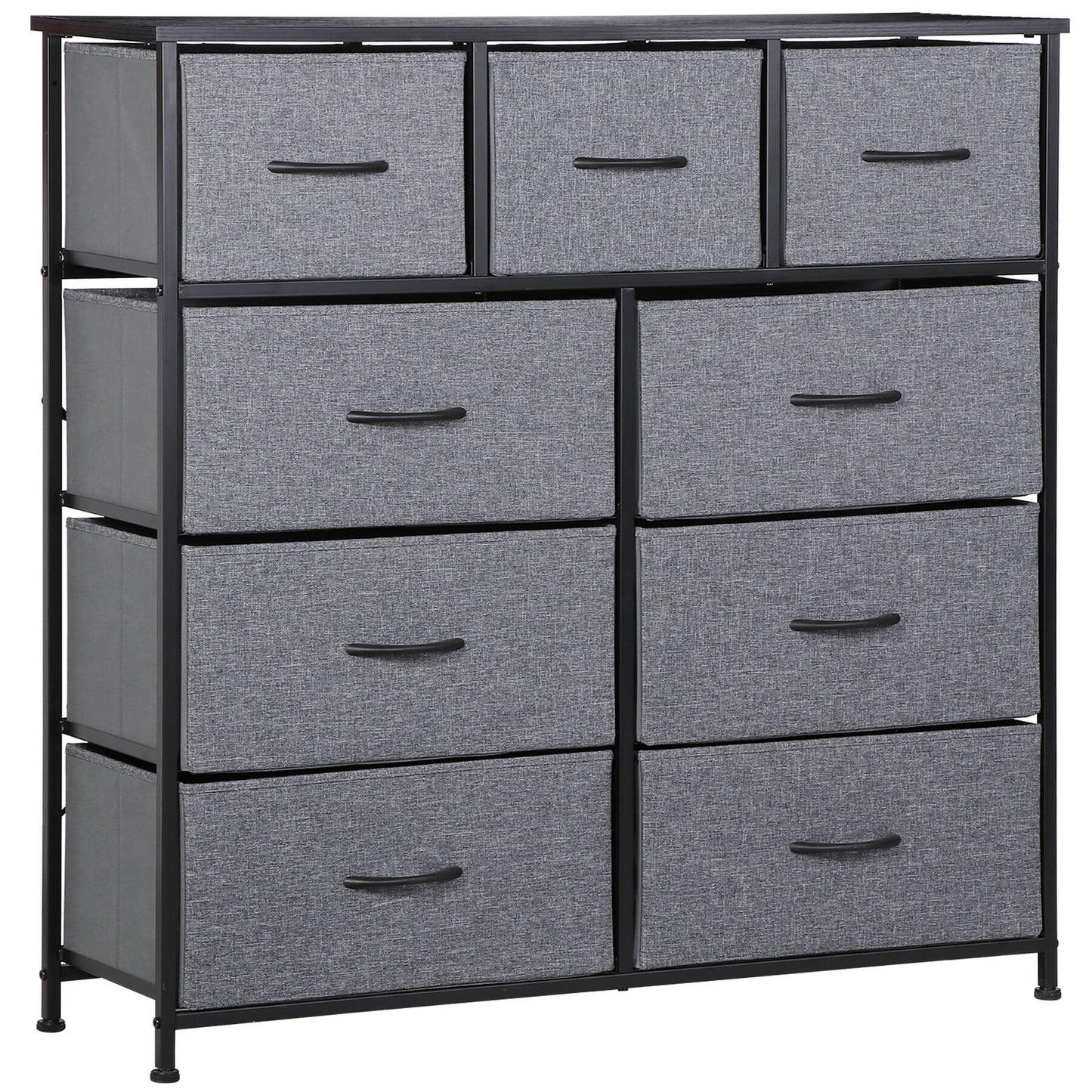 9-Drawer Dresser Steel Frame Wood Top Tall Chest Organizer, Gray