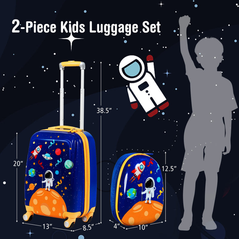 2 Pieces 12 Inch 18 Inch Kids Luggage Set with Backpack and Suitcase for Travel