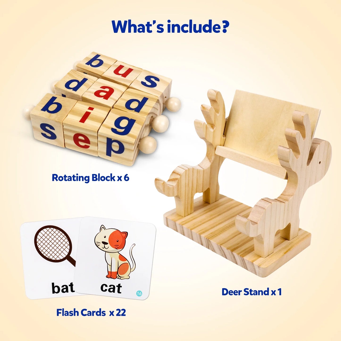 Wooden Reading Blocks Sight Words Montessori Short Vowel Rods Alphabet ABC Learning Toy