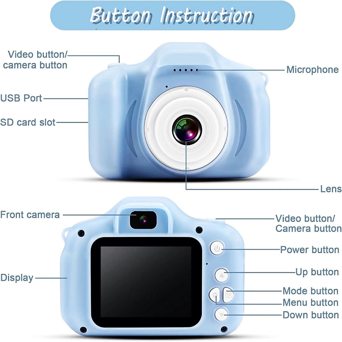 Kids Camera, Kids Dual Lens Digital Camera, Portable Selfie Video Cameras Toy for Toddlers Christmas Birthday Gifts, 1080P HD Video Recorder Player for Girls Boys Age 3-12 with 32GB SD Card