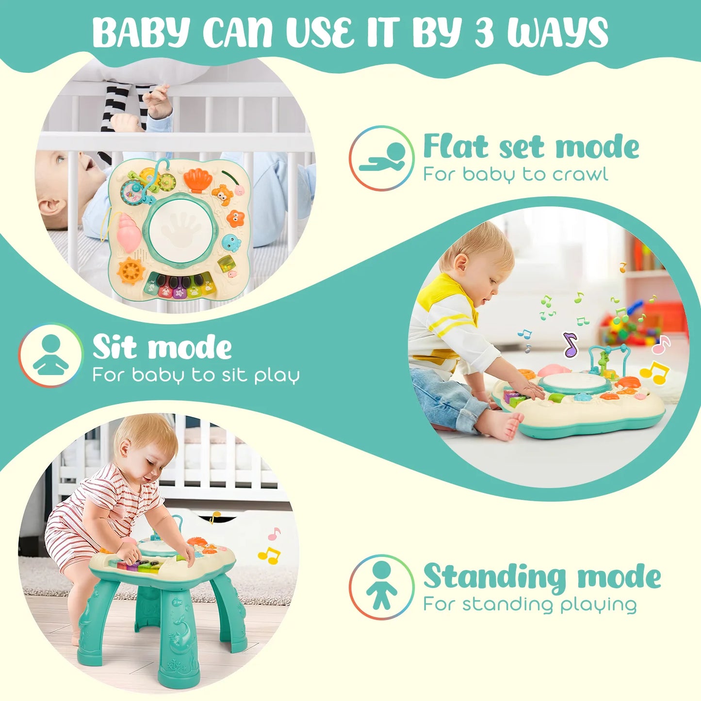 Infant Musical Learning Table, Toddler Activity Table Interactive Toys, Baby Busy Board Educational Learning Toy with Lights and Music, for 6 to 12-18 Months Boys Girls Preschool Gifts