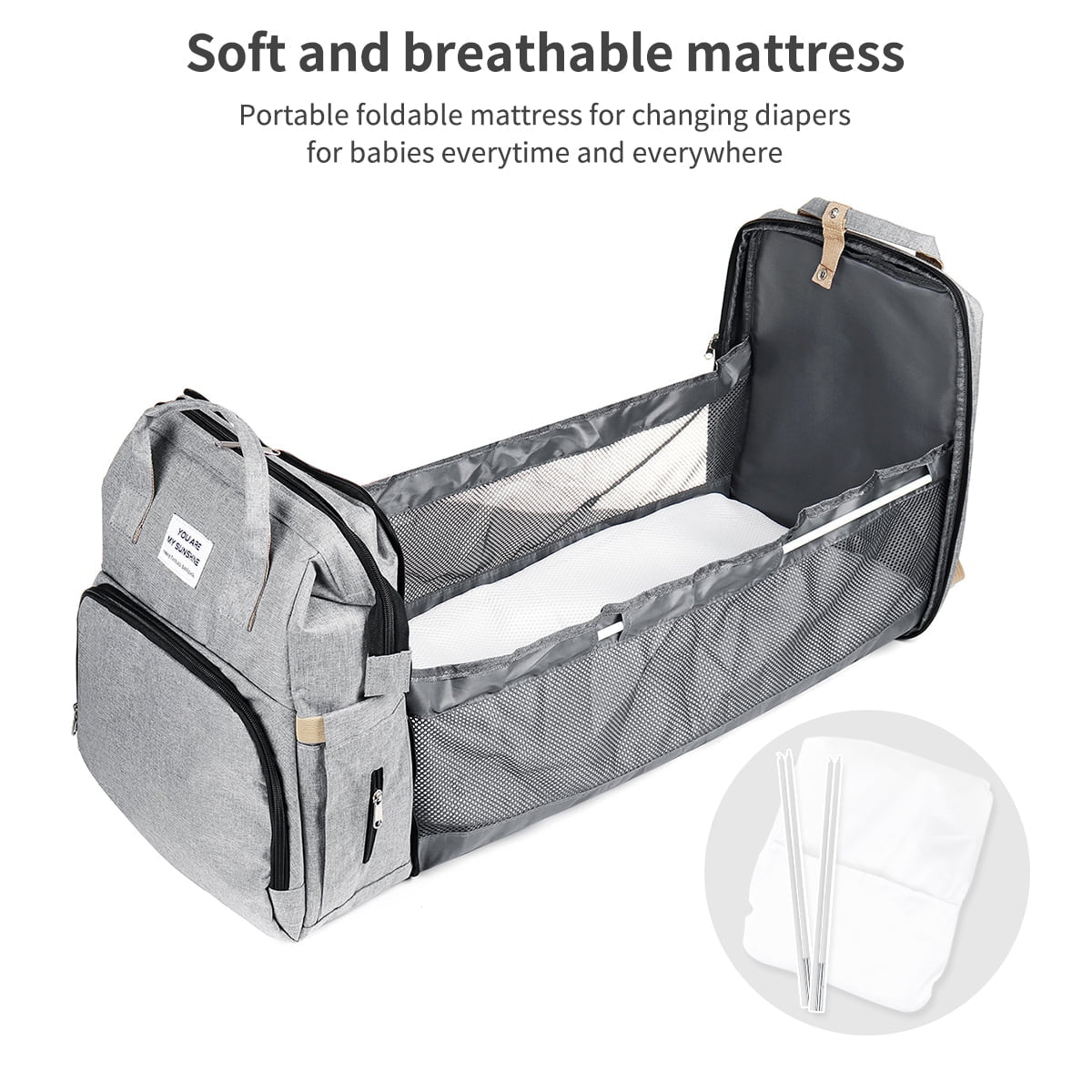 Diaper Bag Backpack, Multifunction 3 in 1 Waterproof Travel Back Pack, Baby Changing Bags with Changing Pad, Stroller Straps, Unisex, Grey