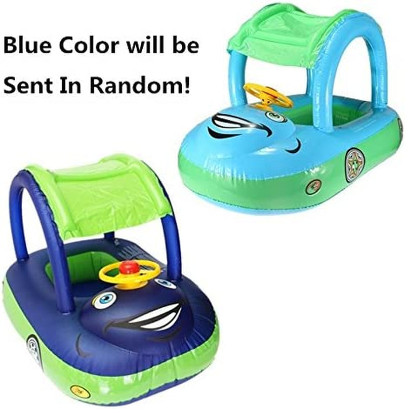 Baby Pool Float with Canopy Summer Steering Wheel Sunshade Swim Ring Car Inflatable Toys Infants Float Seat Boat for Kids Toddlers