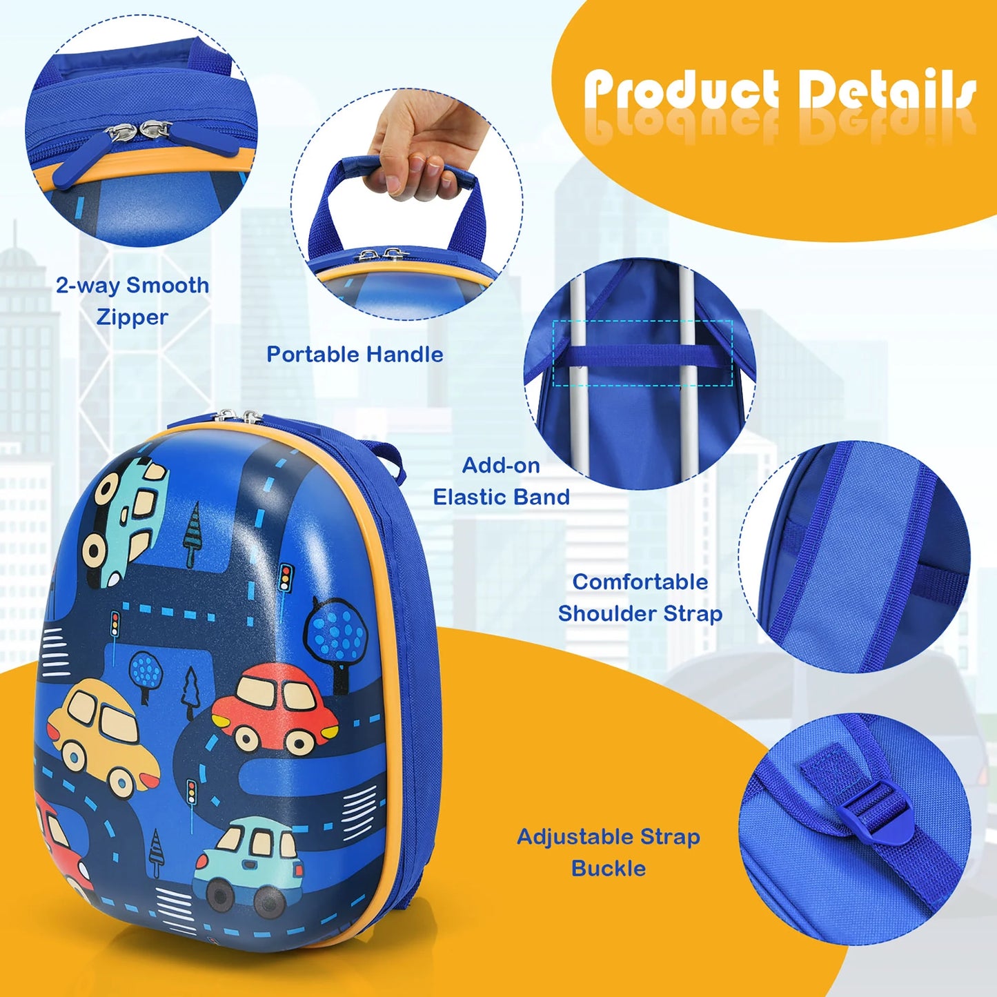2PC Kids Carry on Luggage Set 12'' Backpack & 18'' Rolling Suitcase for Travel