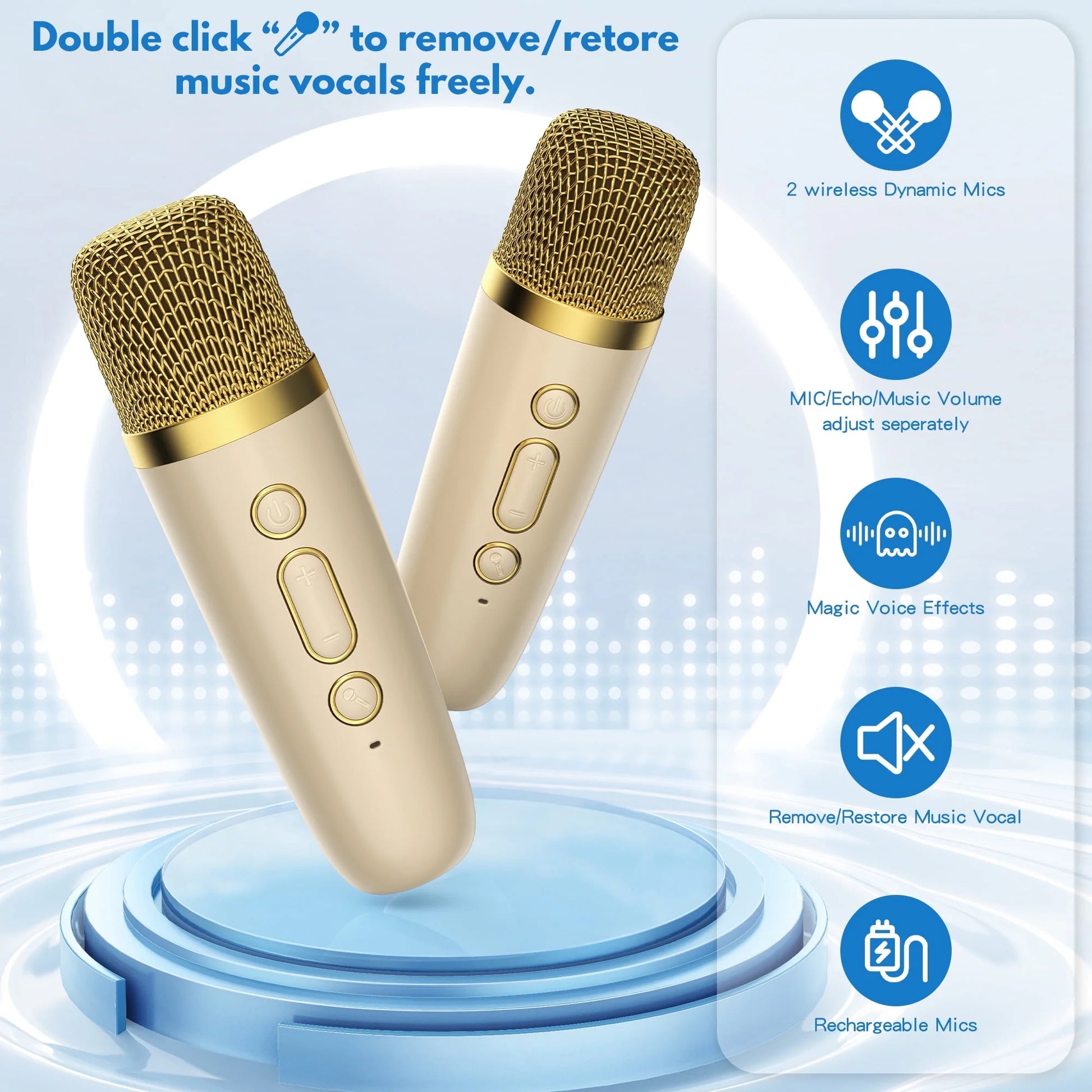Portable Karaoke Machine – Bluetooth Speaker with Wireless Mics, for Kids & Adults