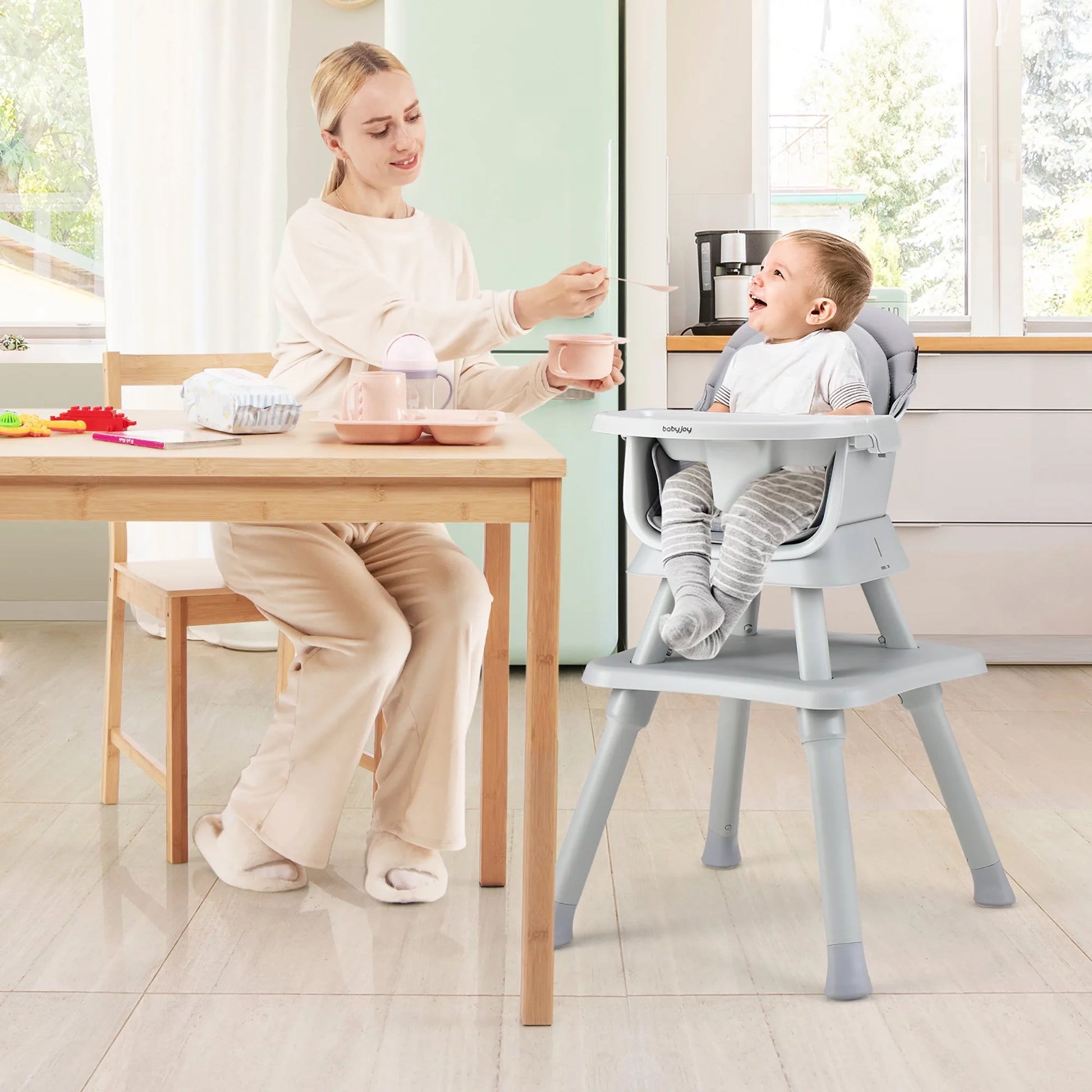 8-In-1 Baby High Chair Convertible Dining Booster Seat W/ Removable Tray Grey