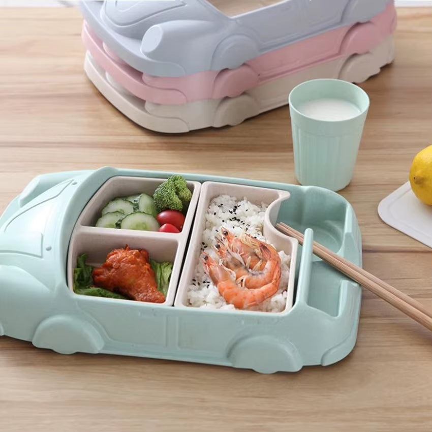 1Set Creative Cartoon Car Shape Baby Plate, Bamboo Fiber PP Plate Bowl Cup, Children Gift Tableware, Kid Feeding Dinner Plate