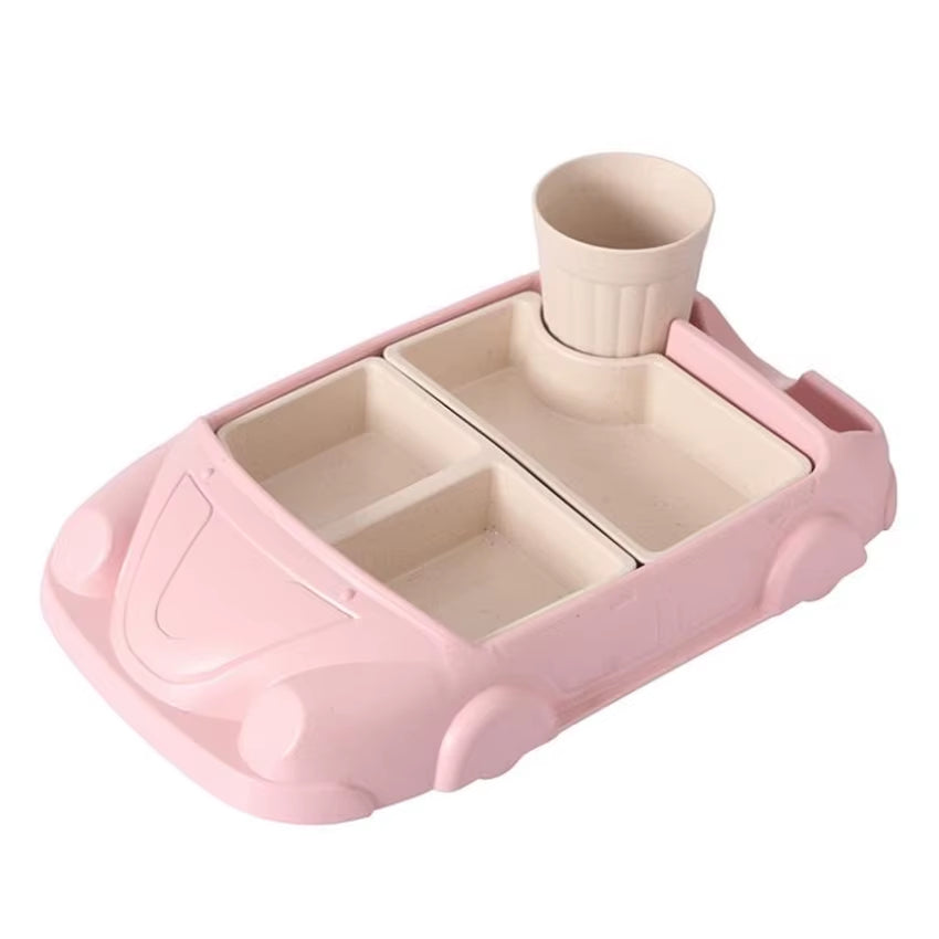 1Set Creative Cartoon Car Shape Baby Plate, Bamboo Fiber PP Plate Bowl Cup, Children Gift Tableware, Kid Feeding Dinner Plate