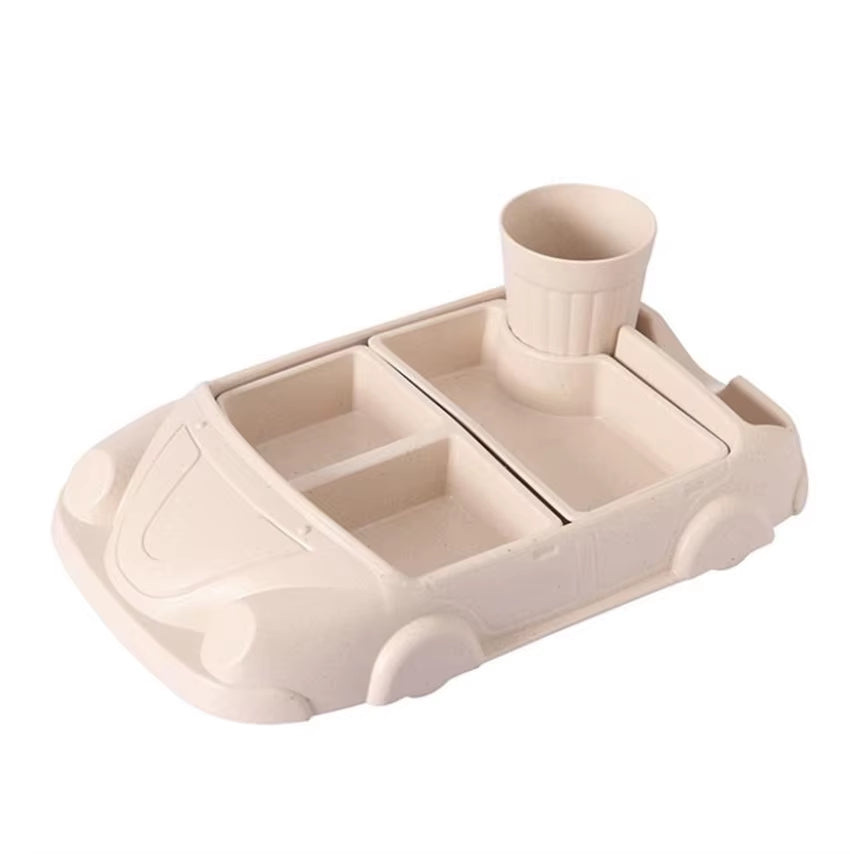 1Set Creative Cartoon Car Shape Baby Plate, Bamboo Fiber PP Plate Bowl Cup, Children Gift Tableware, Kid Feeding Dinner Plate