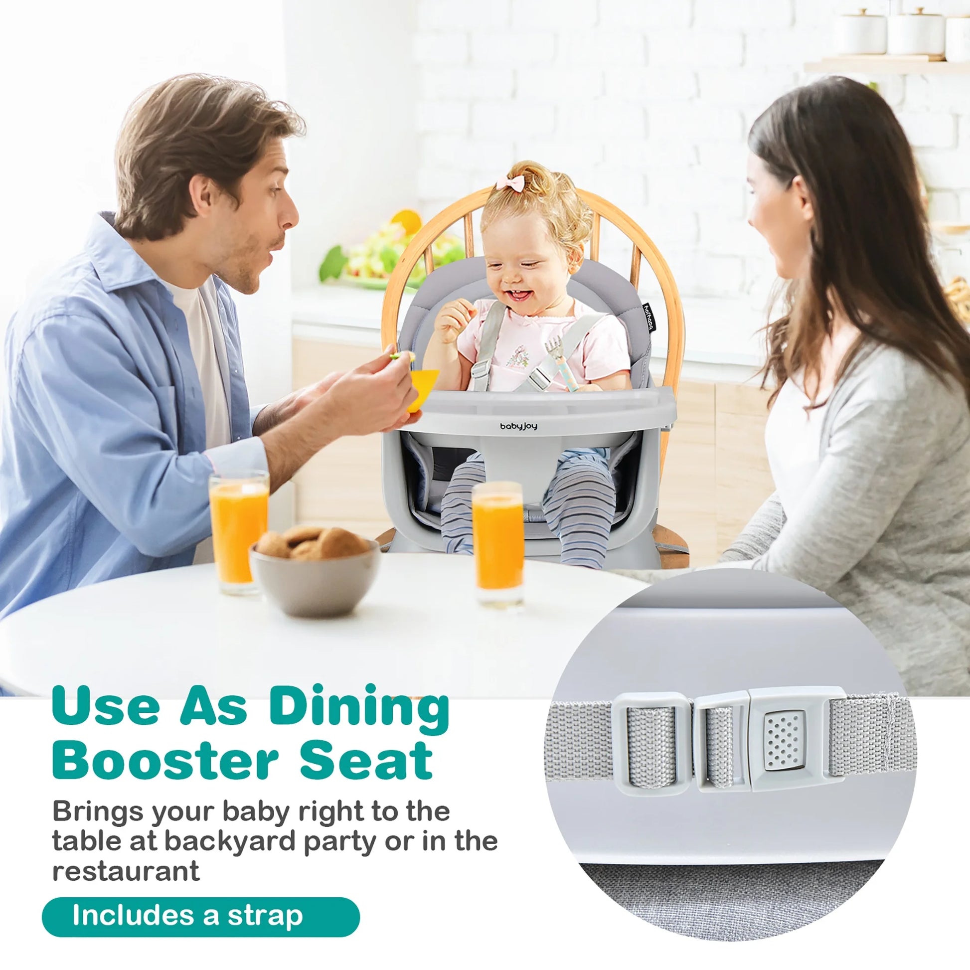 8-In-1 Baby High Chair Convertible Dining Booster Seat W/ Removable Tray Grey