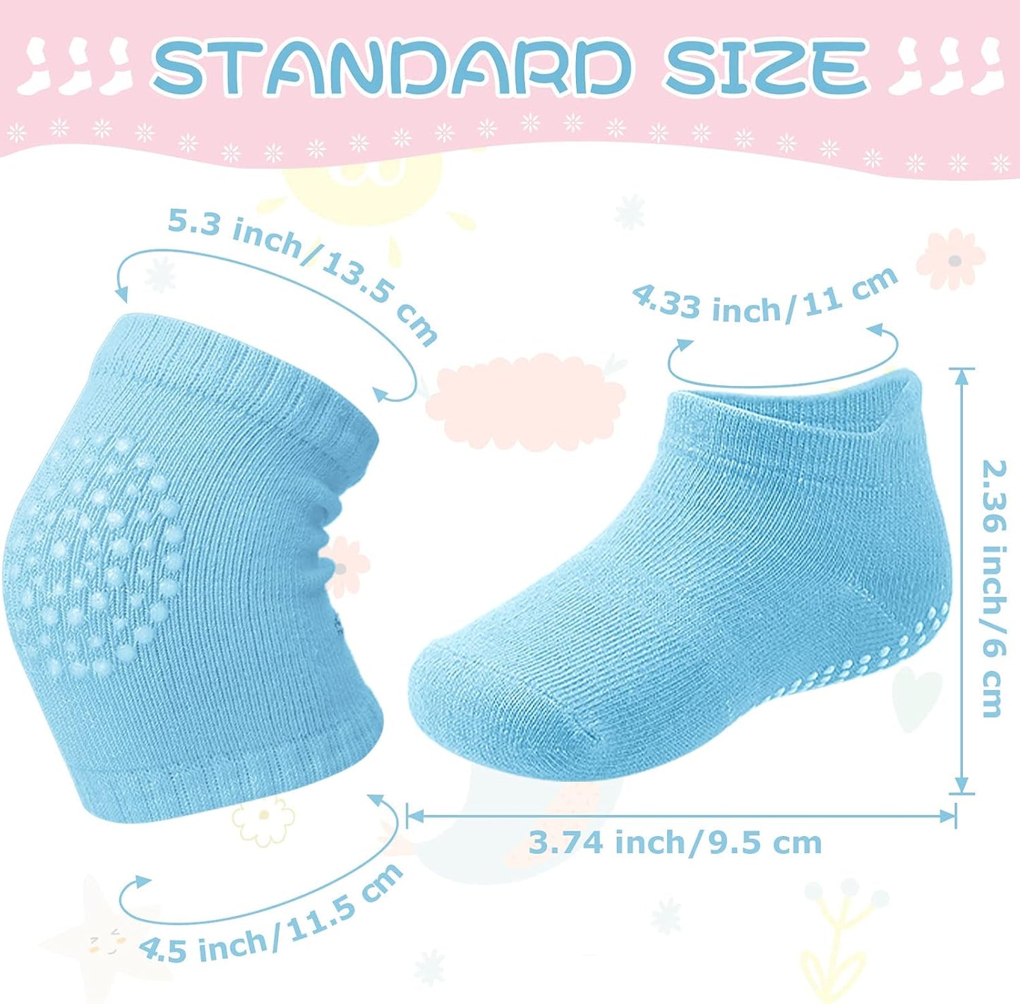 10 Pairs Baby Crawling anti Slip Knee Pads and anti Slip Baby Socks Set Unisex Toddler Knee Protectors Non Slip Ankle Socks