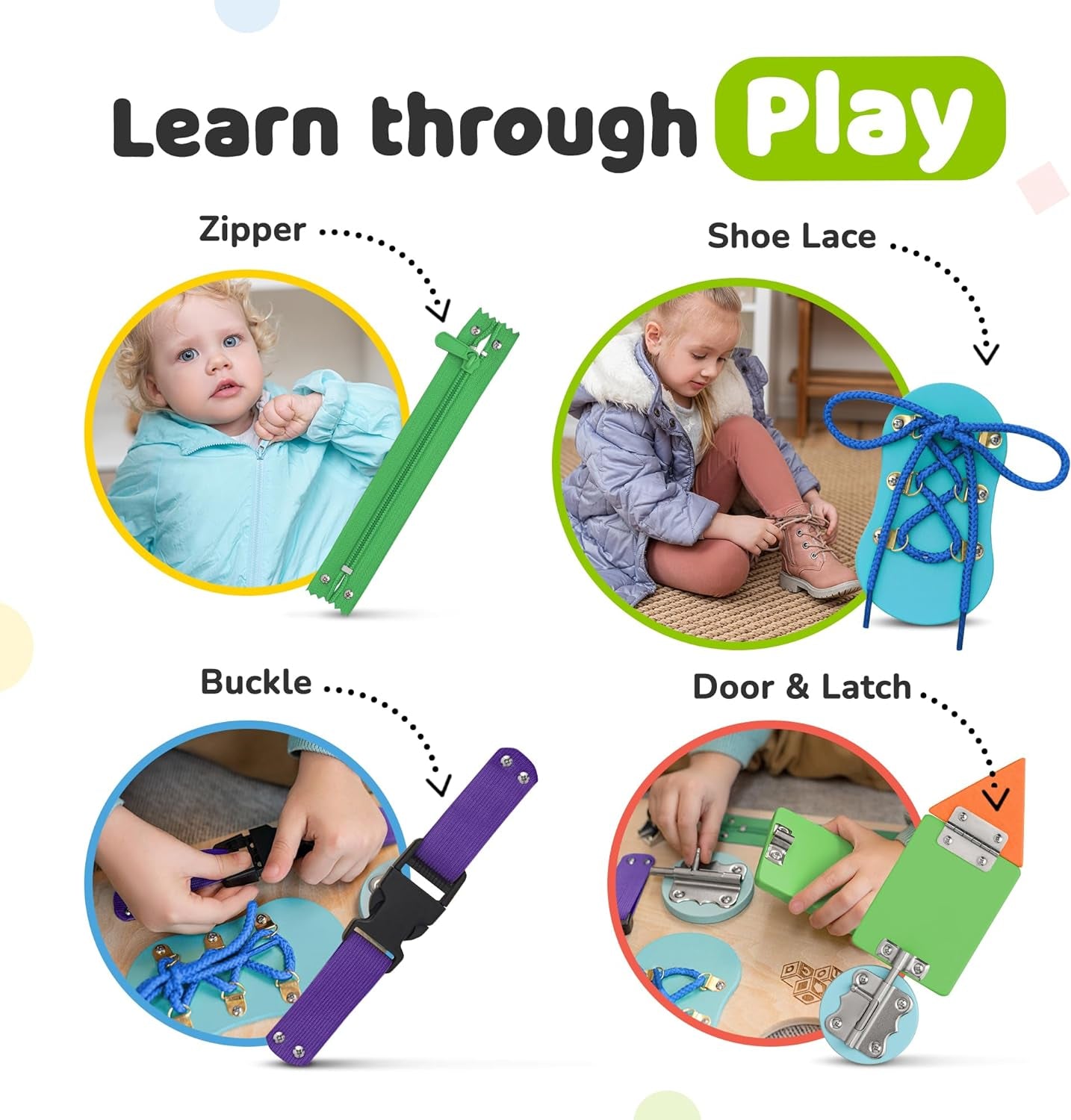Toddler Busy Board, Premium Wooden Montessori Busy Board with 10 Learning Activities for Fine Motor Skills, Sensory Activity Kids Travel Toy, Easter Basket Stuffers Gift for Boys & Girls