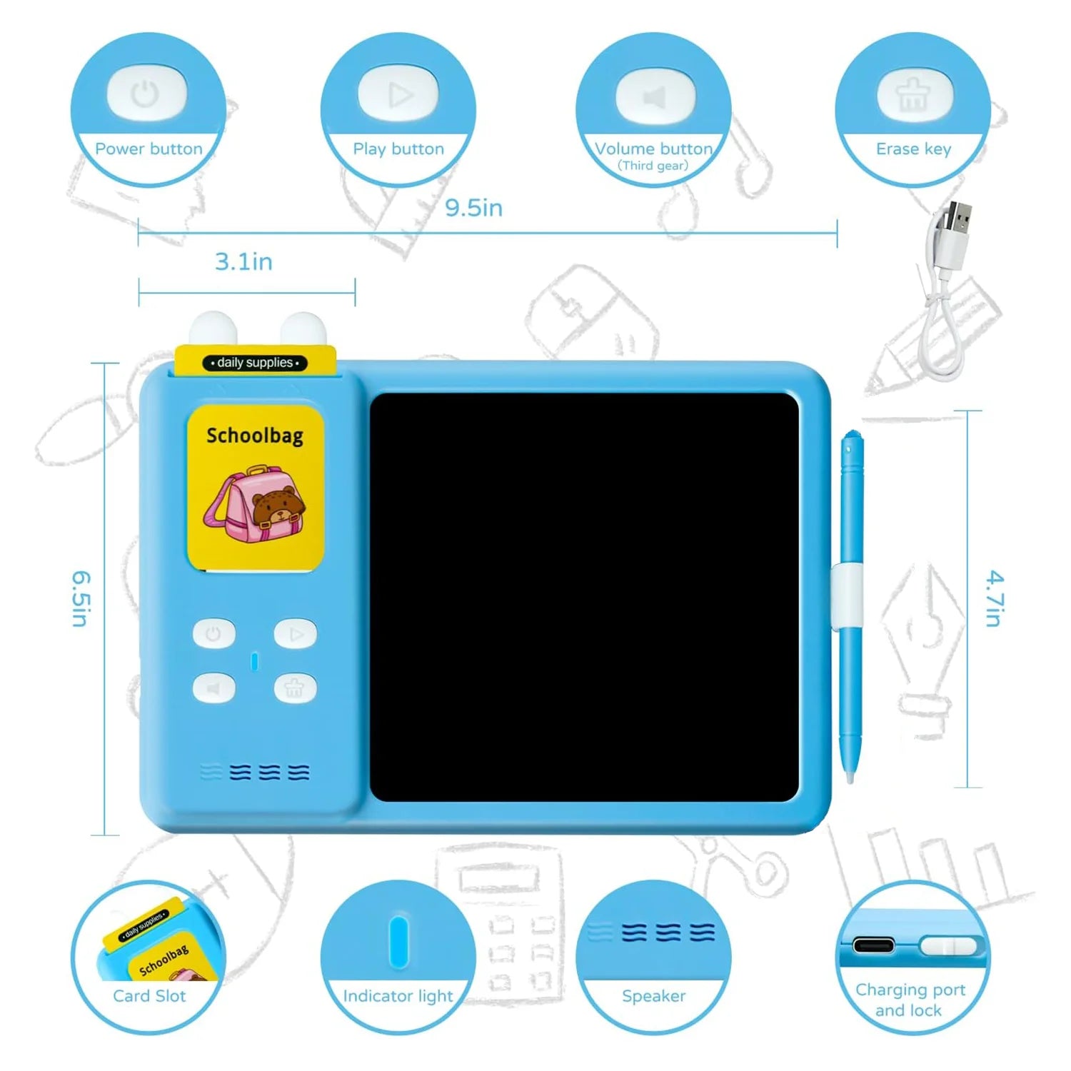 Talking Flash Cards LCD Writing Tablet Montessori Toys for Toddlers, Kids Toys Writing Board Reading Machine Educational Preschool Learning Toys for Boys Girls, Blue
