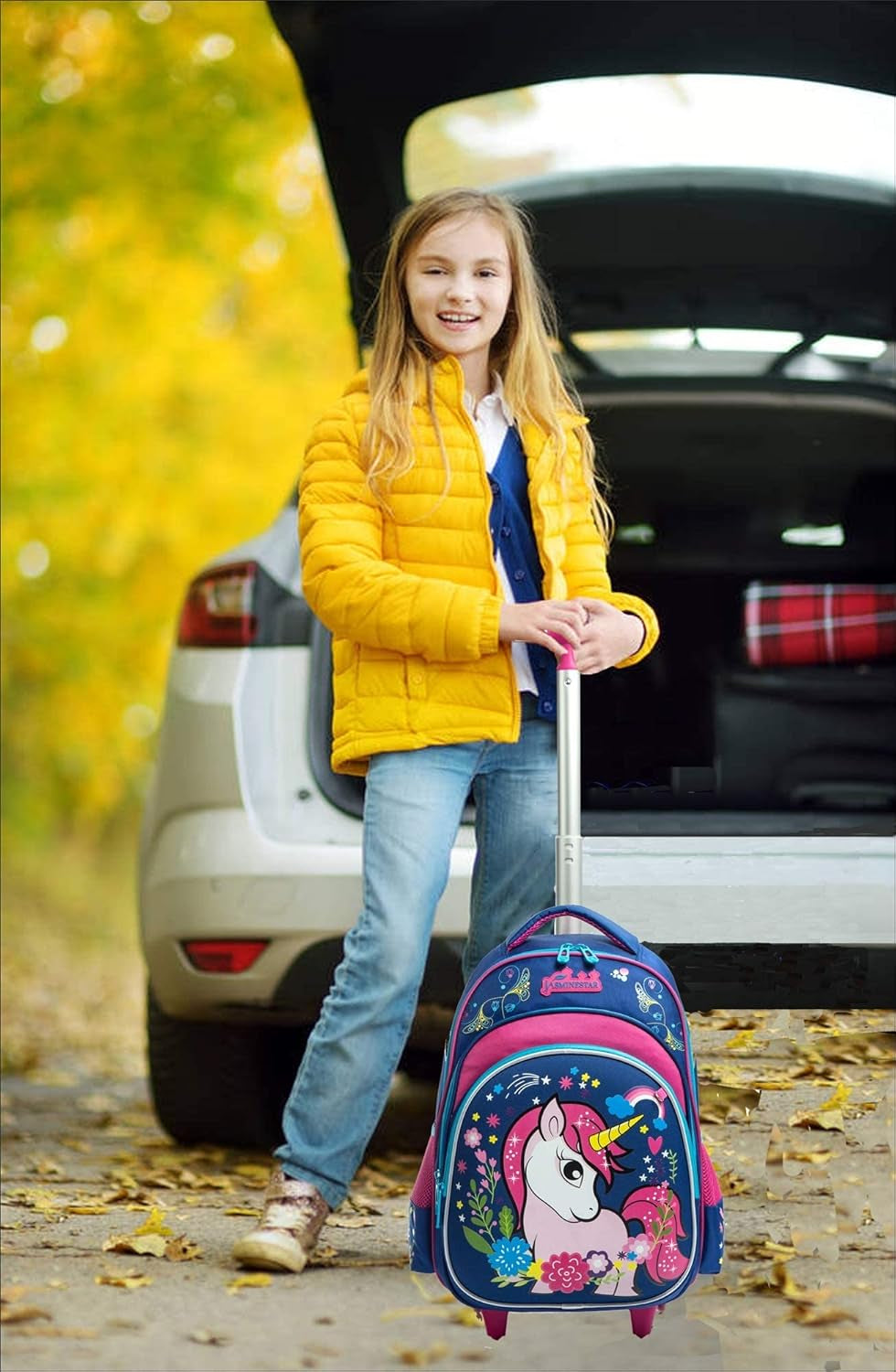 Girls Unicorn Rolling Backpacks Kids Backpack with Wheels for Girls School Bags with Lunch Box