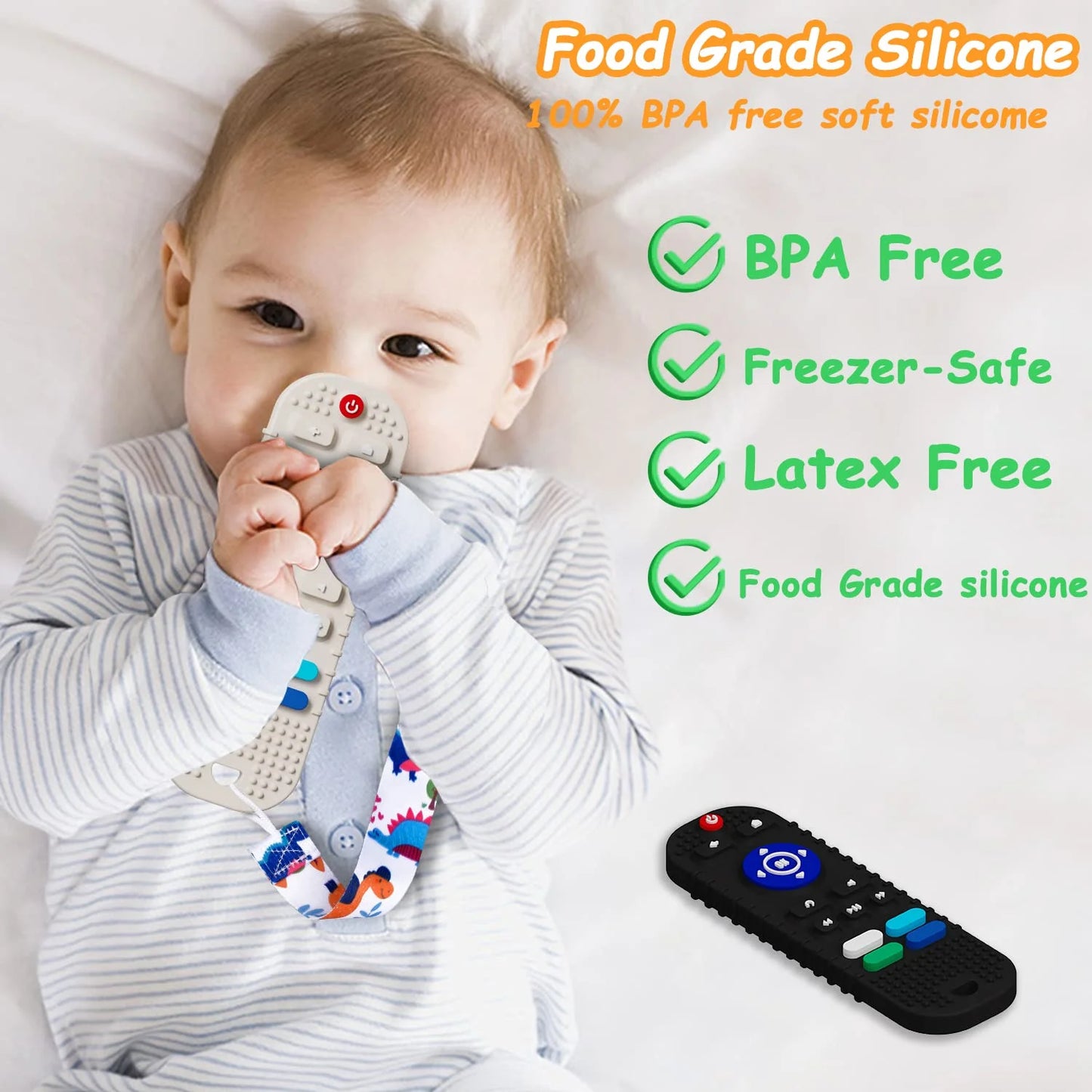 2-Pack Silicone Baby Teething Toys – Remote Control Shape, for 6-12 Months (Black & Grey)