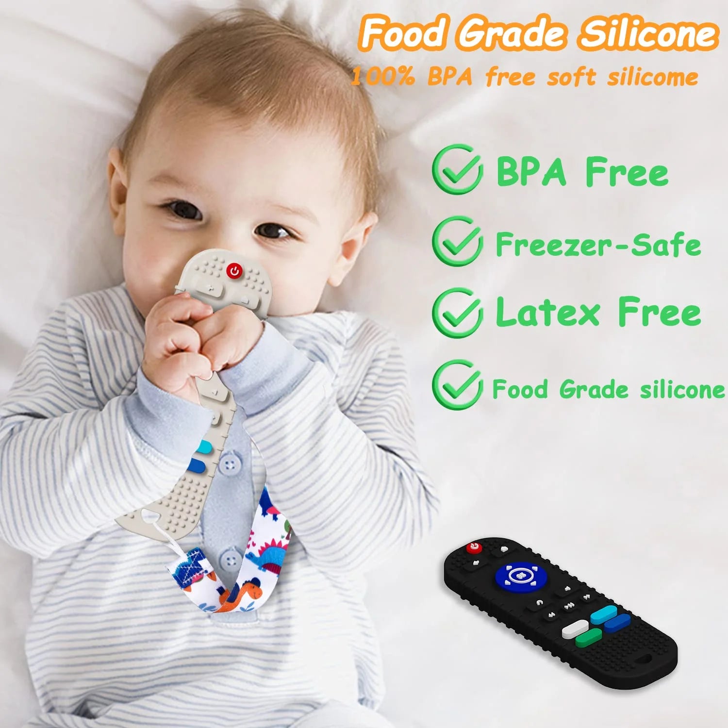 2-Pack Silicone Baby Teething Toys – Remote Control Shape, for 6-12 Months (Black & Grey)