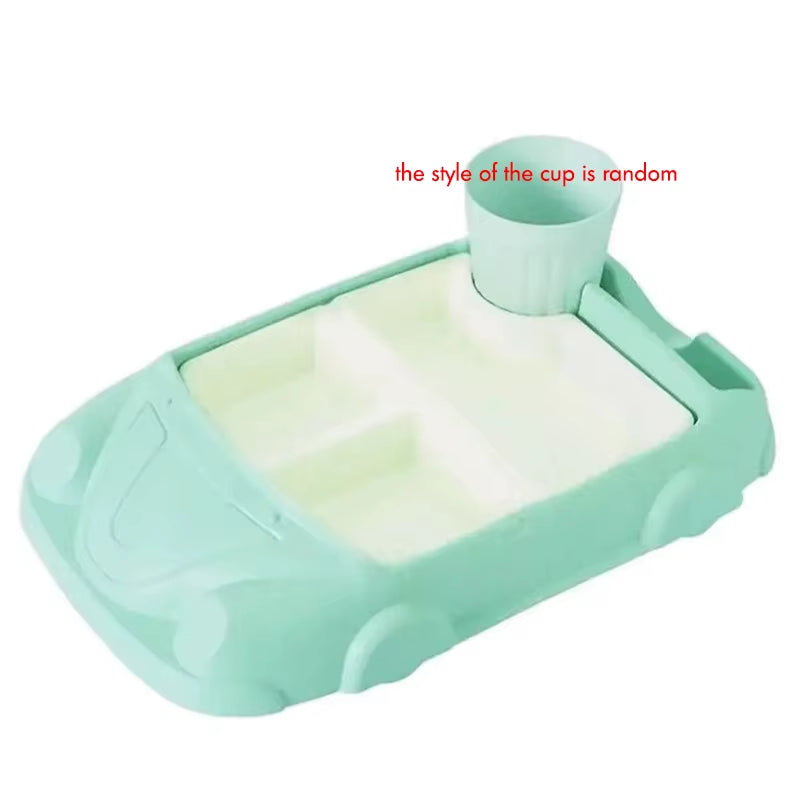 1Set Creative Cartoon Car Shape Baby Plate, Bamboo Fiber PP Plate Bowl Cup, Children Gift Tableware, Kid Feeding Dinner Plate