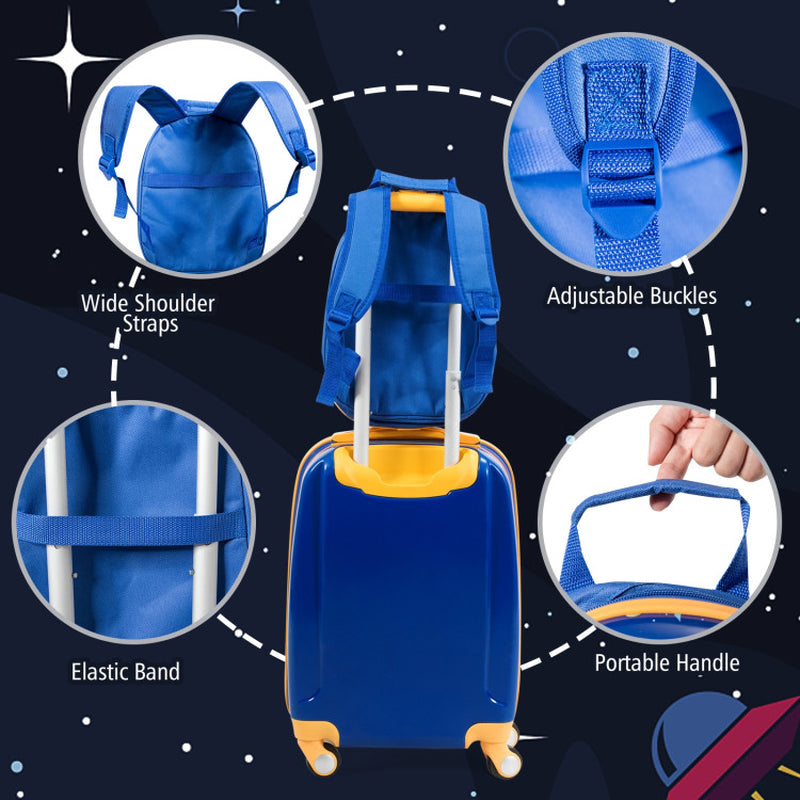 2 Pieces 12 Inch 18 Inch Kids Luggage Set with Backpack and Suitcase for Travel