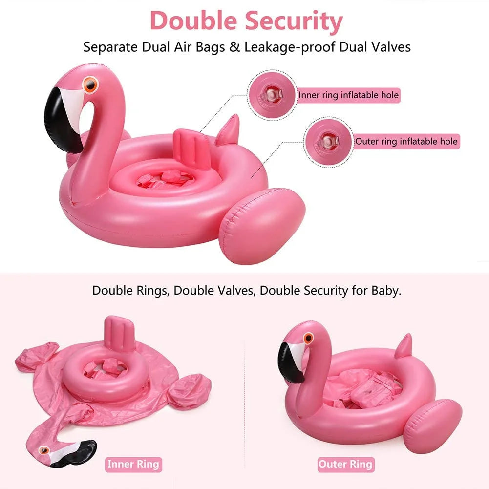 Baby Pool Float with Canopy,Flamingo Inflatable Swimming Ring,Infant Pool Floaties Swimming Pool Sunshade Toys for Baby Girls Boys Toddlers Pink