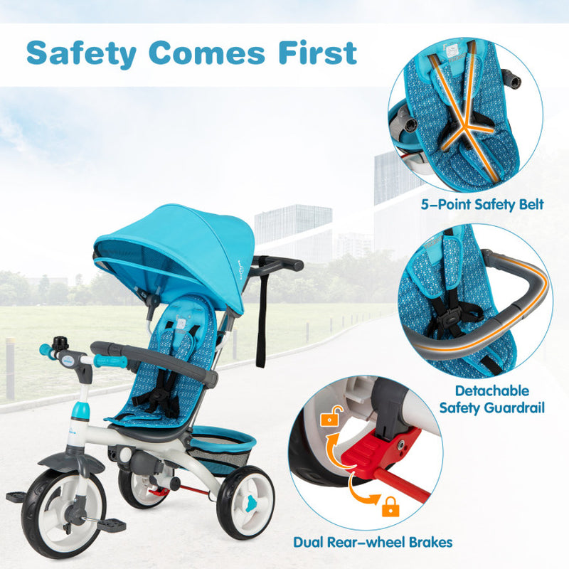 5-In-1 Detachable Baby Stroller Tricycle with round Canopy