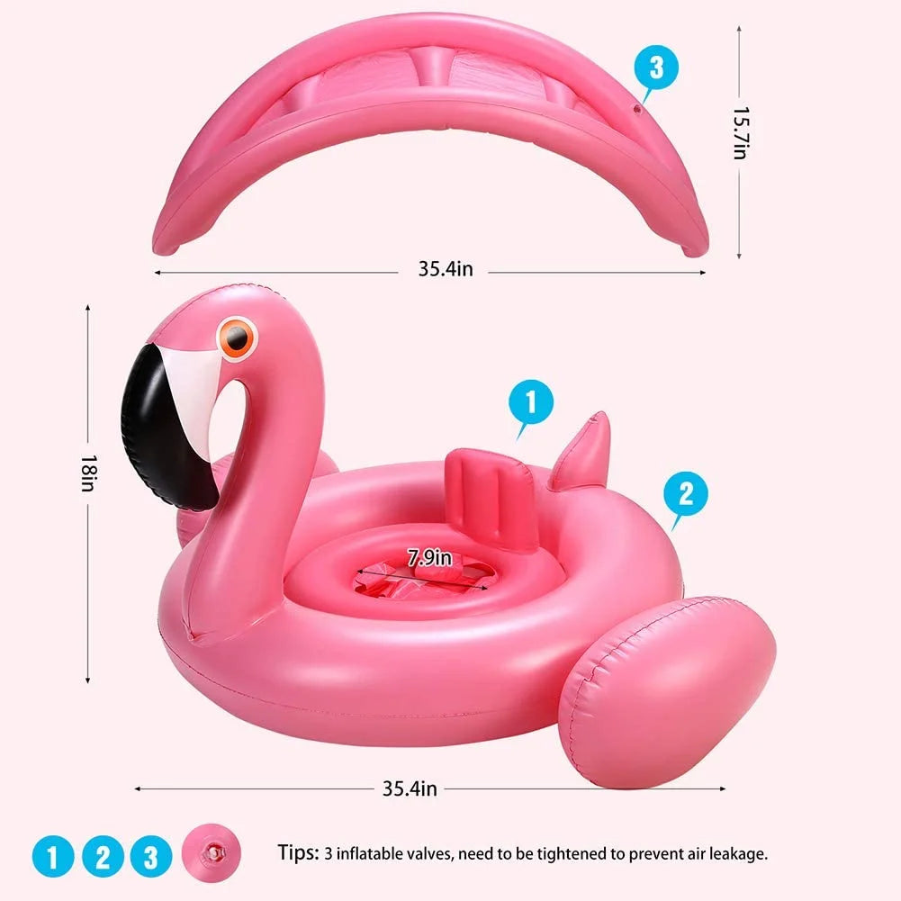 Baby Pool Float with Canopy,Flamingo Inflatable Swimming Ring,Infant Pool Floaties Swimming Pool Sunshade Toys for Baby Girls Boys Toddlers Pink