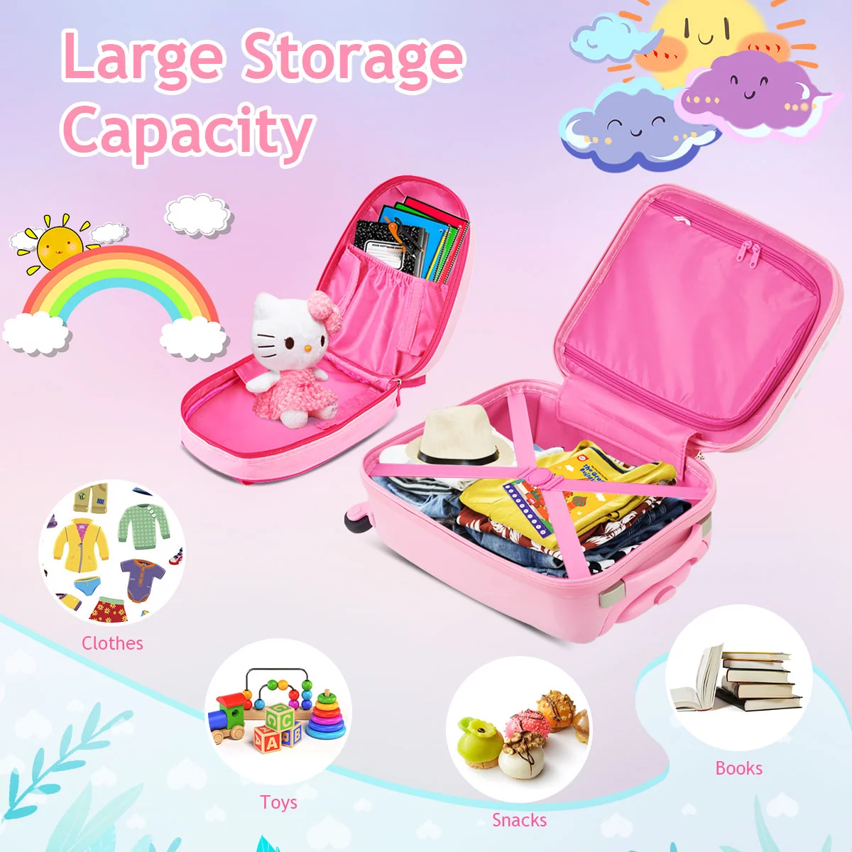 2PC Kids Luggage Set 12'' Backpack & 16'' Rolling Suitcase for School Travel ABS