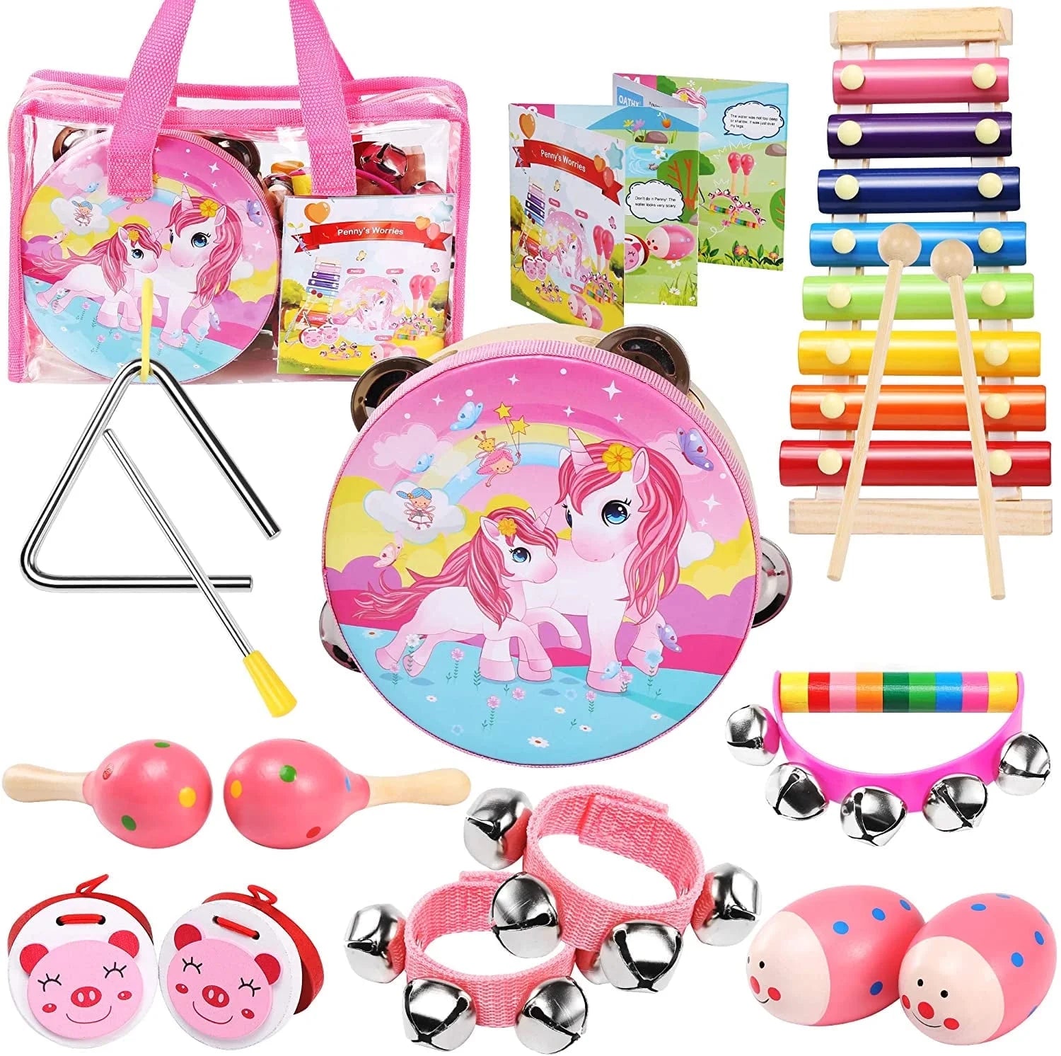 Music Toys & Toddler Learning Toy 12-Piece Wooden Musical Instrument Set for Toddlers 3+