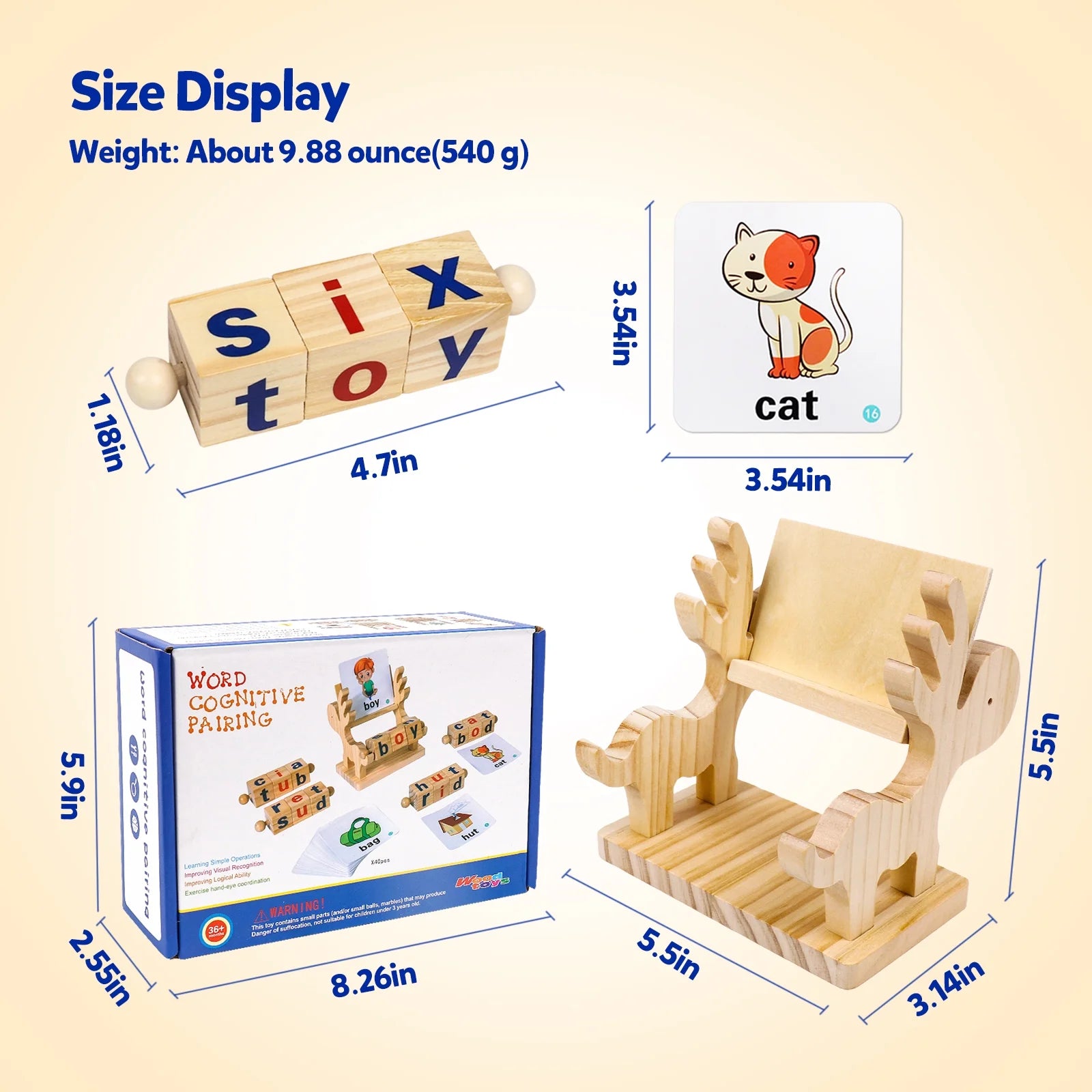 Wooden Reading Blocks Sight Words Montessori Short Vowel Rods Alphabet ABC Learning Toy