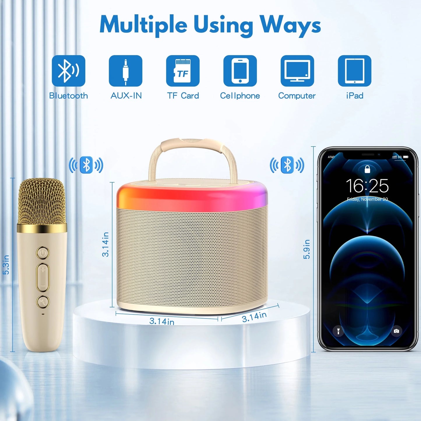 Portable Karaoke Machine – Bluetooth Speaker with Wireless Mics, for Kids & Adults
