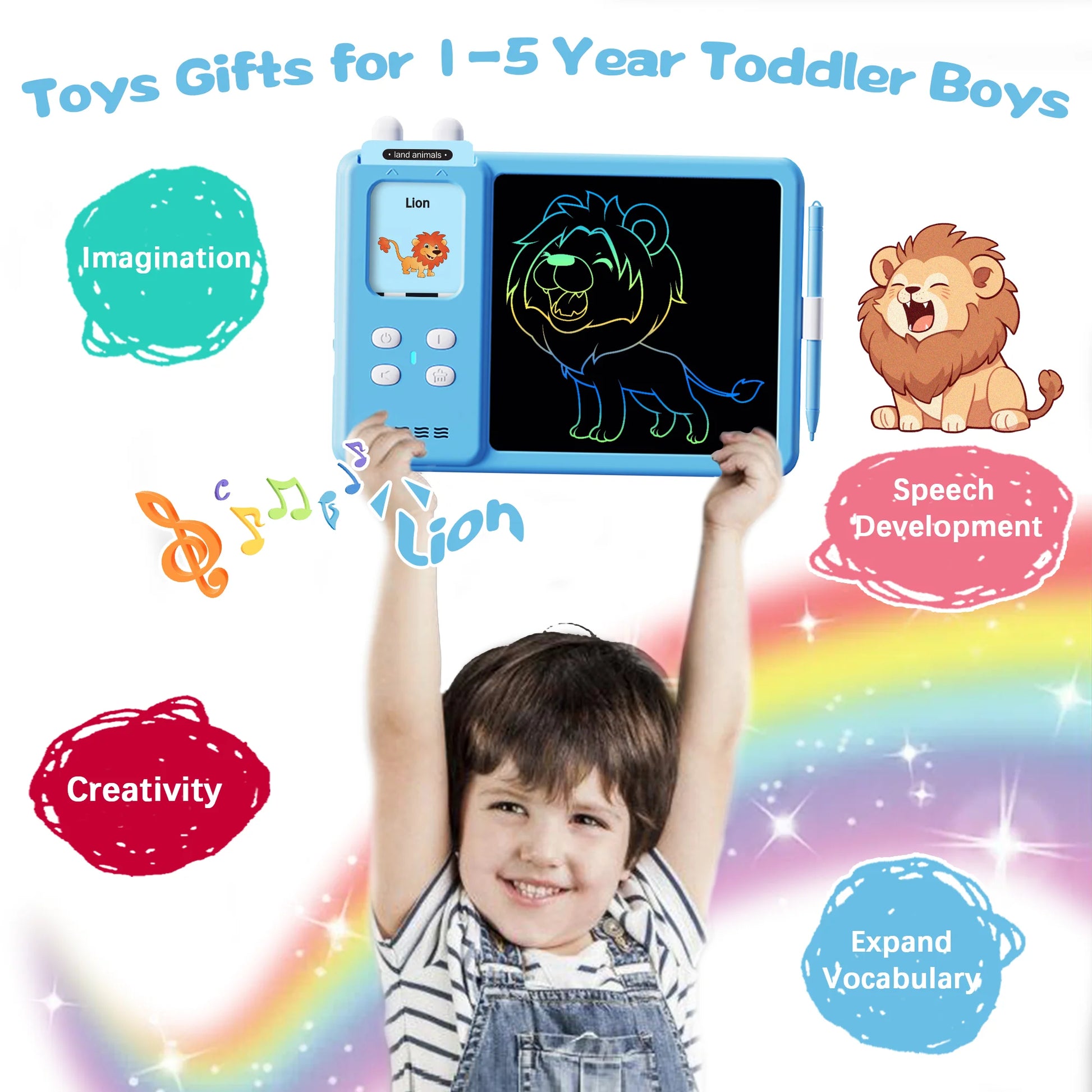 Talking Flash Cards LCD Writing Tablet Montessori Toys for Toddlers, Kids Toys Writing Board Reading Machine Educational Preschool Learning Toys for Boys Girls, Blue