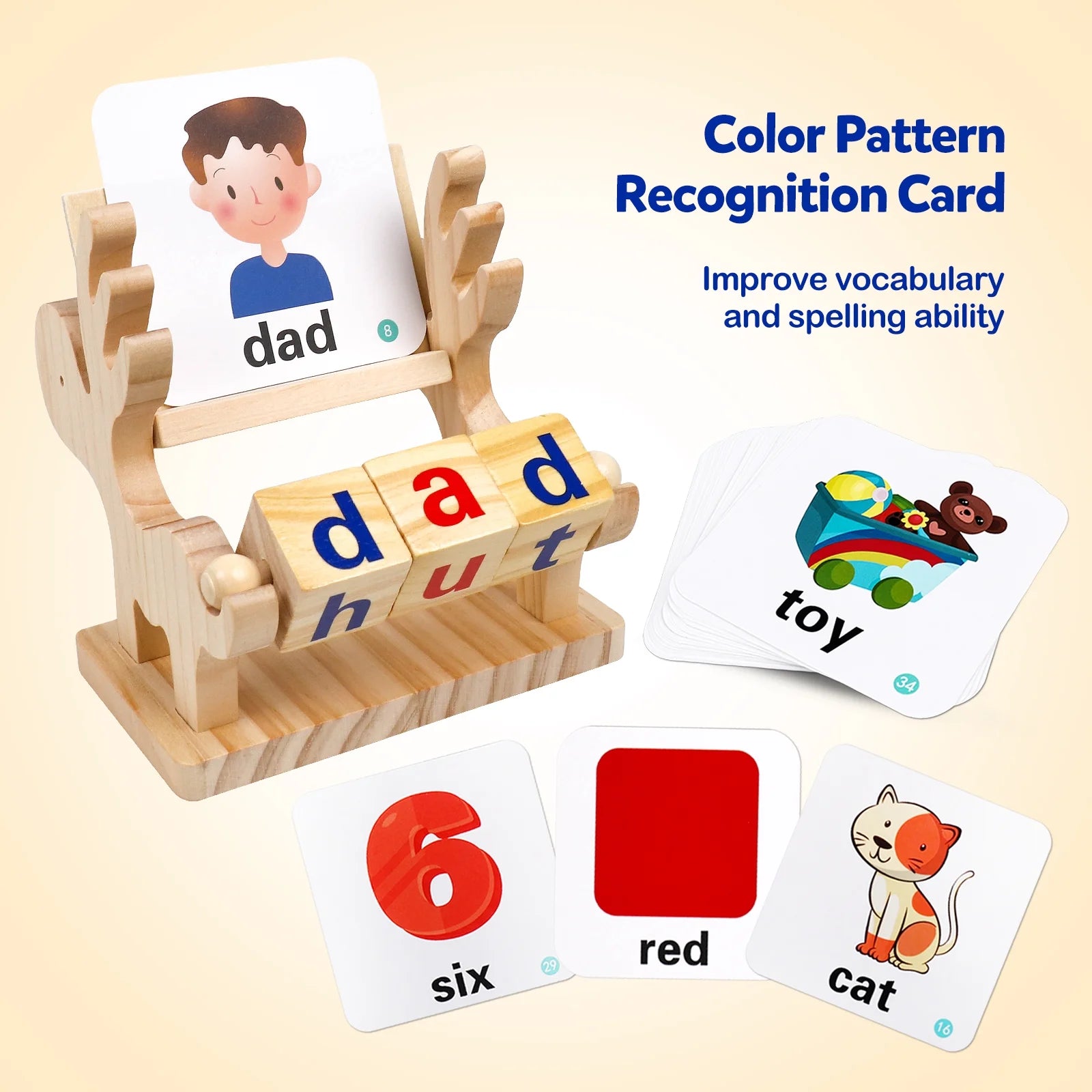 Wooden Reading Blocks Sight Words Montessori Short Vowel Rods Alphabet ABC Learning Toy