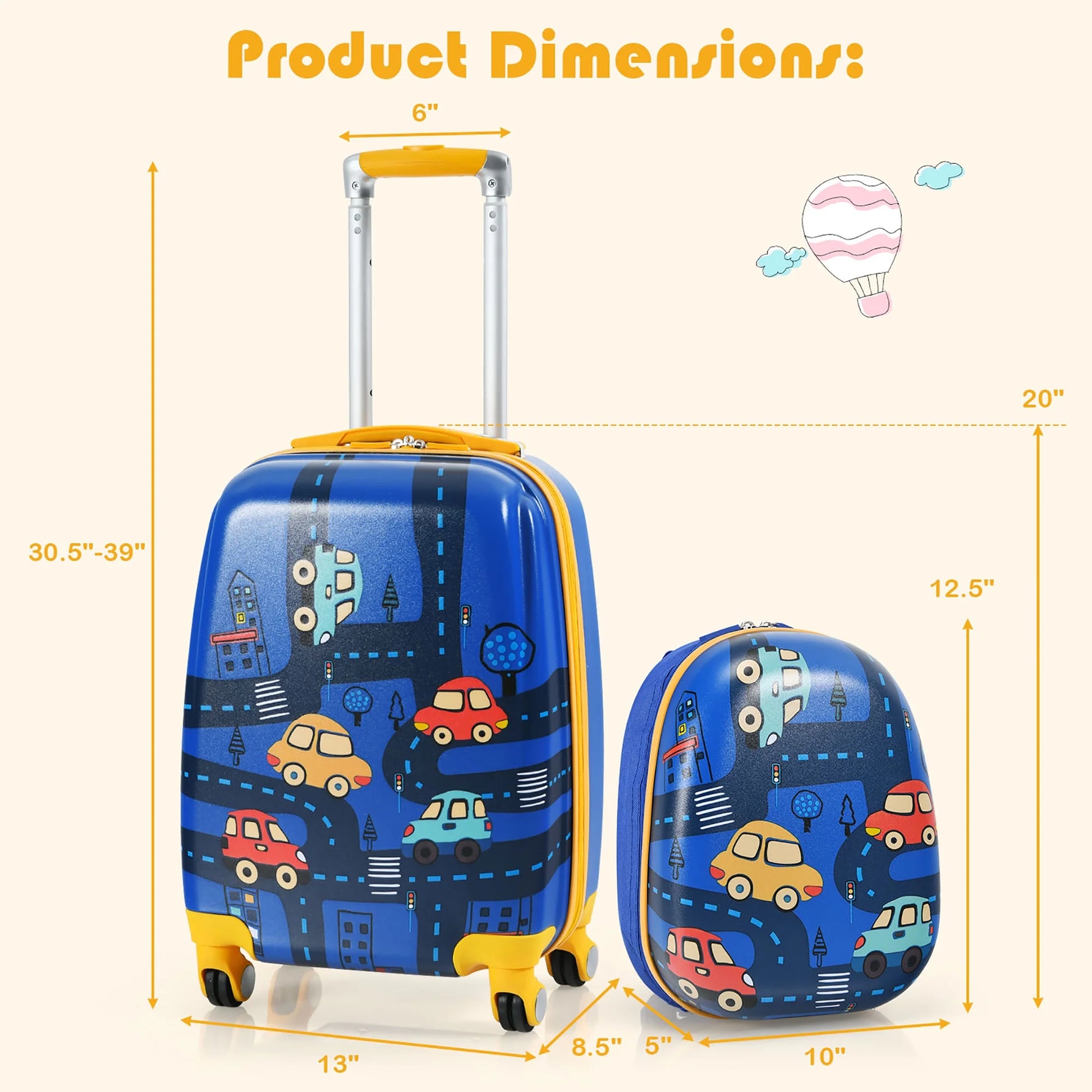2PC Kids Carry on Luggage Set 12'' Backpack & 18'' Rolling Suitcase for Travel