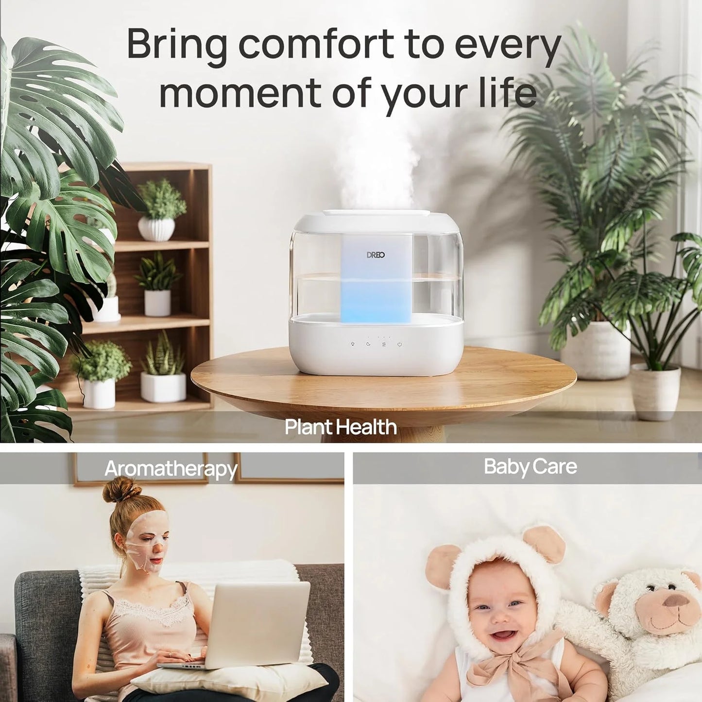 4L Top-Fill Cool Mist Humidifier – Quiet, 32H Runtime, with Oil Diffuser & Nightlight