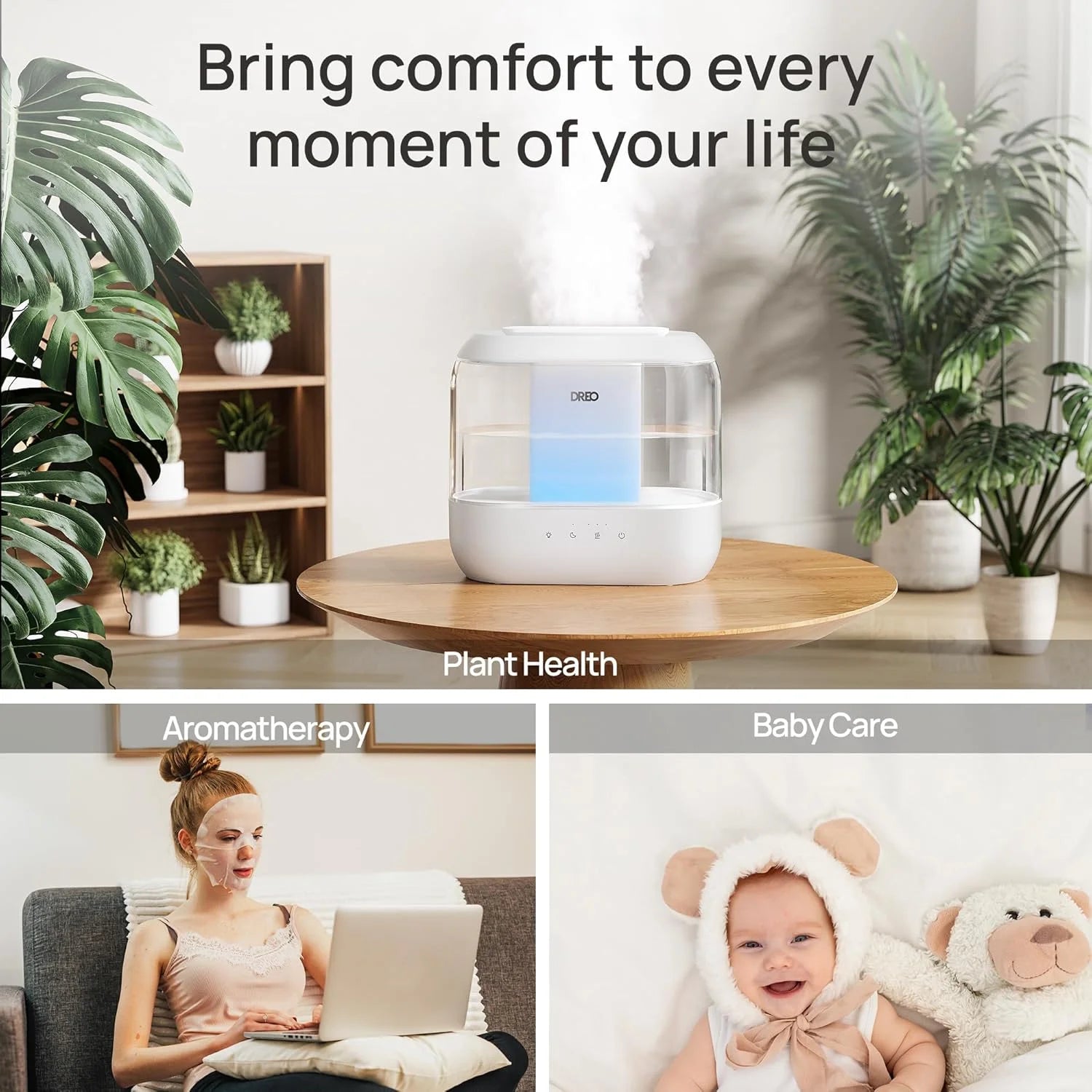 4L Top-Fill Cool Mist Humidifier – Quiet, 32H Runtime, with Oil Diffuser & Nightlight