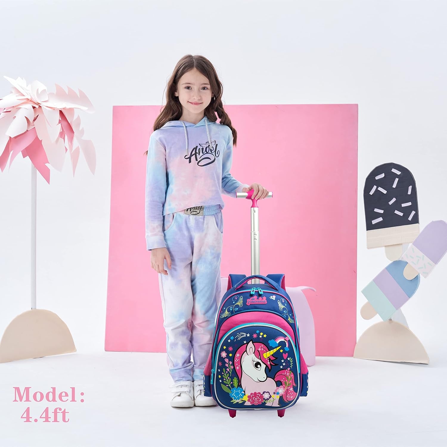 Girls Unicorn Rolling Backpacks Kids Backpack with Wheels for Girls School Bags with Lunch Box