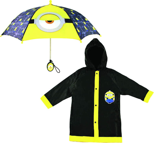 Kids Umbrella and Poncho Raincoat Set, Minions Rain Wear for Boys Ages 4-7