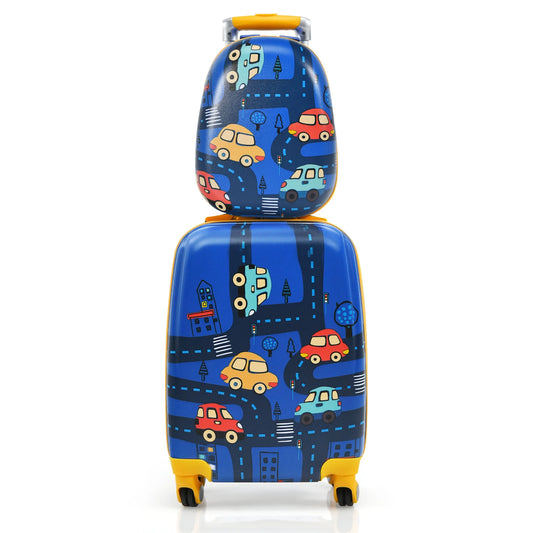 2PC Kids Carry on Luggage Set 12'' Backpack & 18'' Rolling Suitcase for Travel