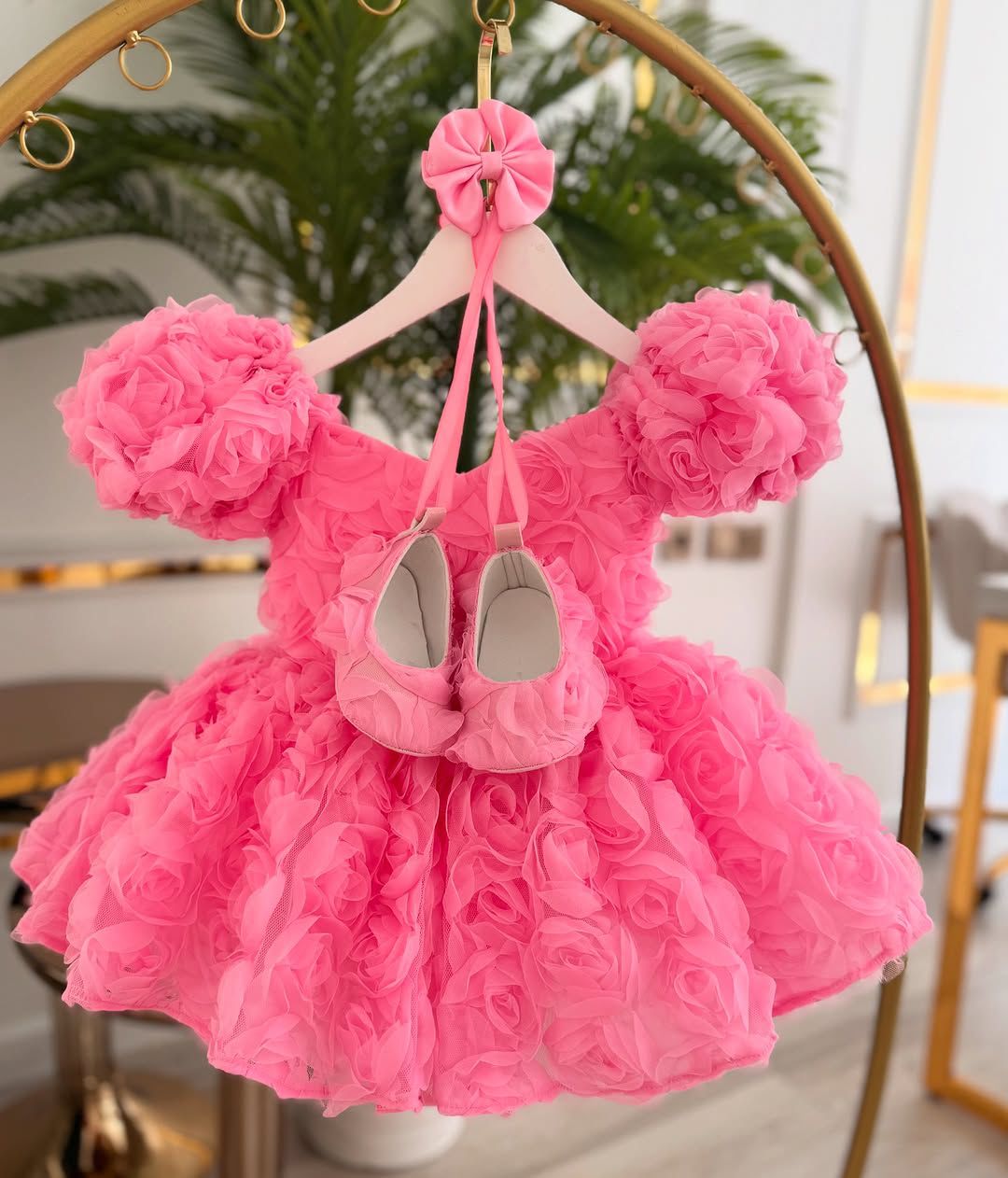 Pink Rose Petal Dress with Matching Shoes
