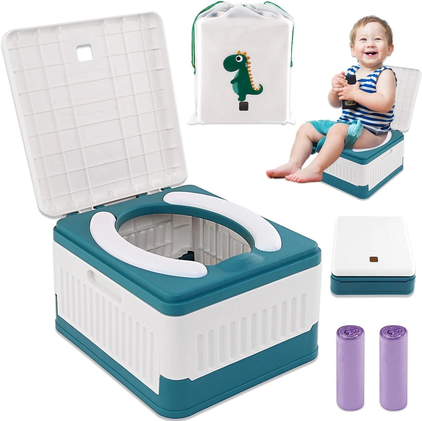 Portable Potty for Toddler Travel, Foldable Travel Potty Training Toilet Seat for Kids Boys Girls with 30 Disposable Bags