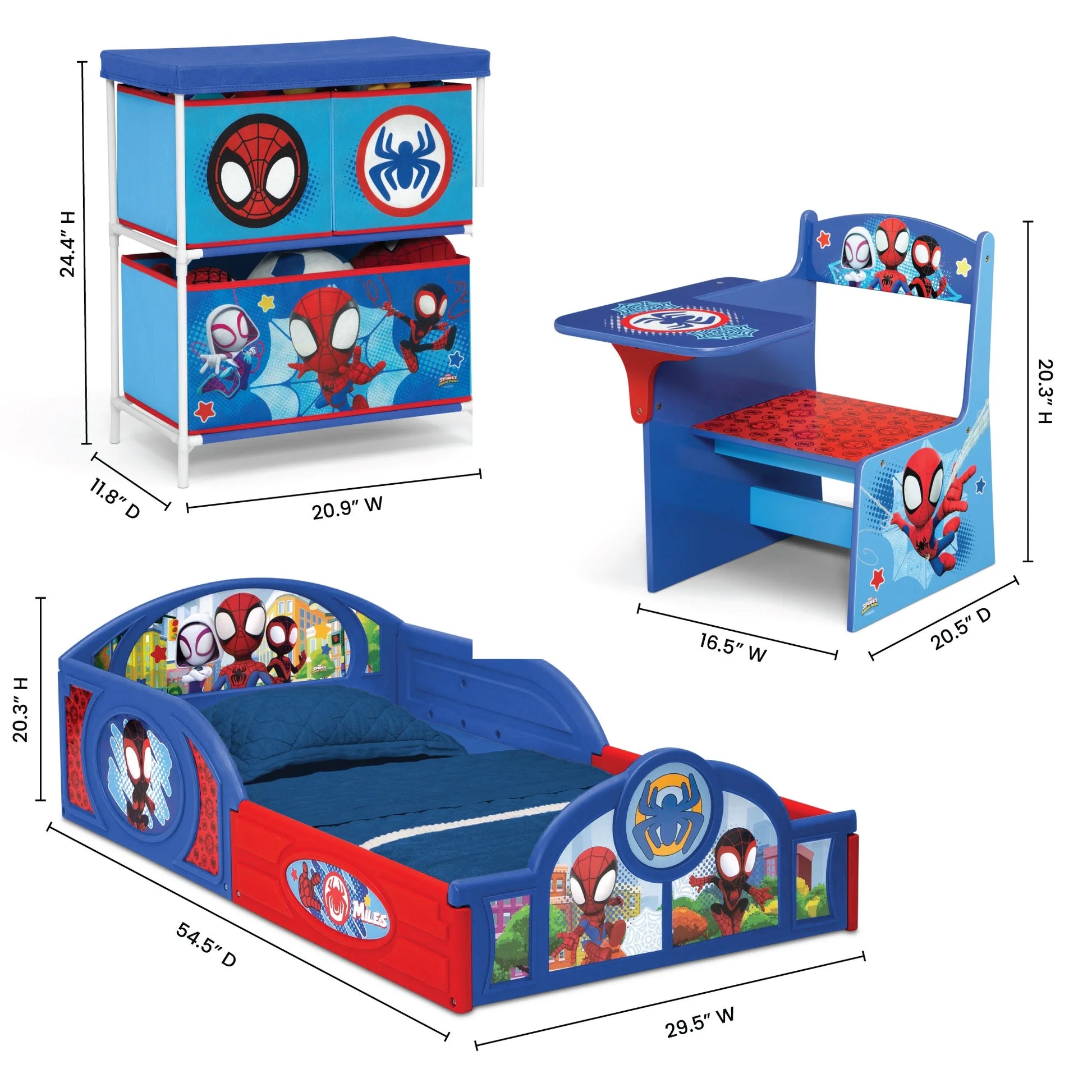 Spidey and His Amazing Friends 3-Piece Toddler Bedroom Set by , Blue