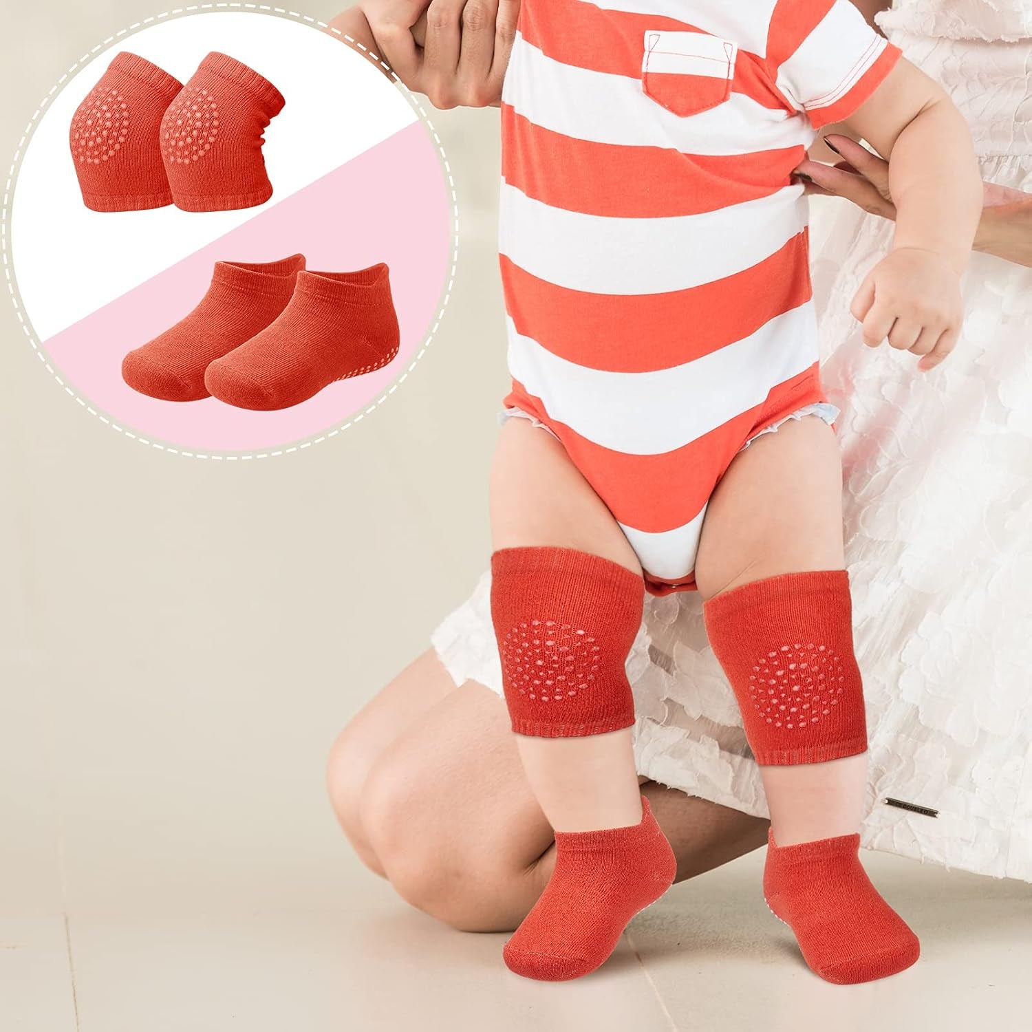 10 Pairs Baby Crawling anti Slip Knee Pads and anti Slip Baby Socks Set Unisex Toddler Knee Protectors Non Slip Ankle Socks