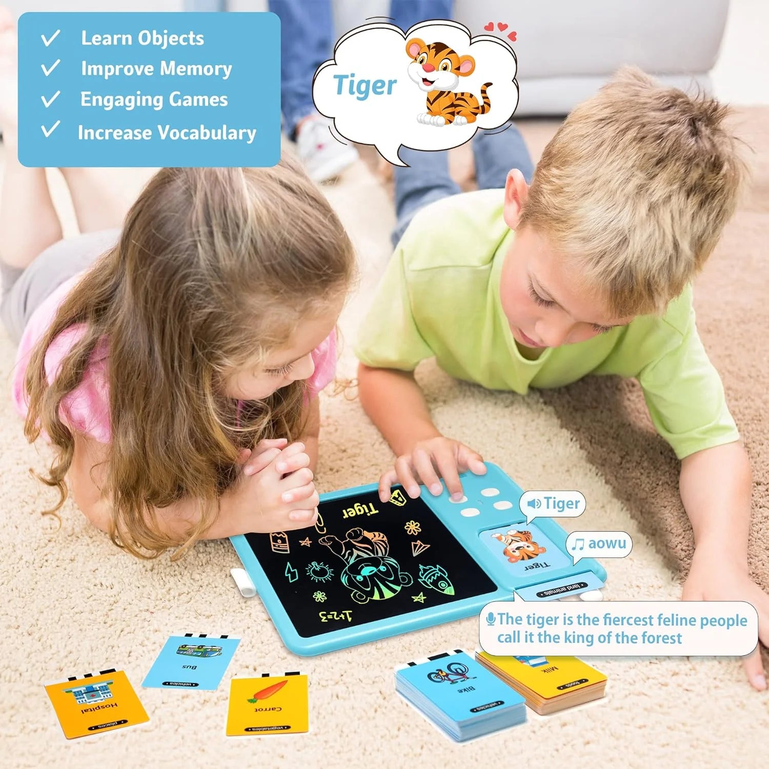 Talking Flash Cards LCD Writing Tablet Montessori Toys for Toddlers, Kids Toys Writing Board Reading Machine Educational Preschool Learning Toys for Boys Girls, Blue