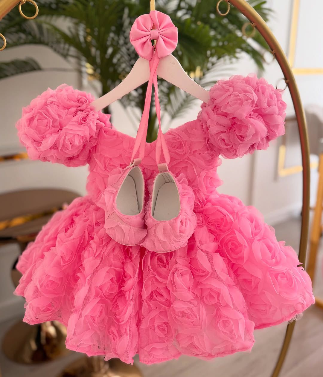 Pink Rose Petal Dress with Matching Shoes
